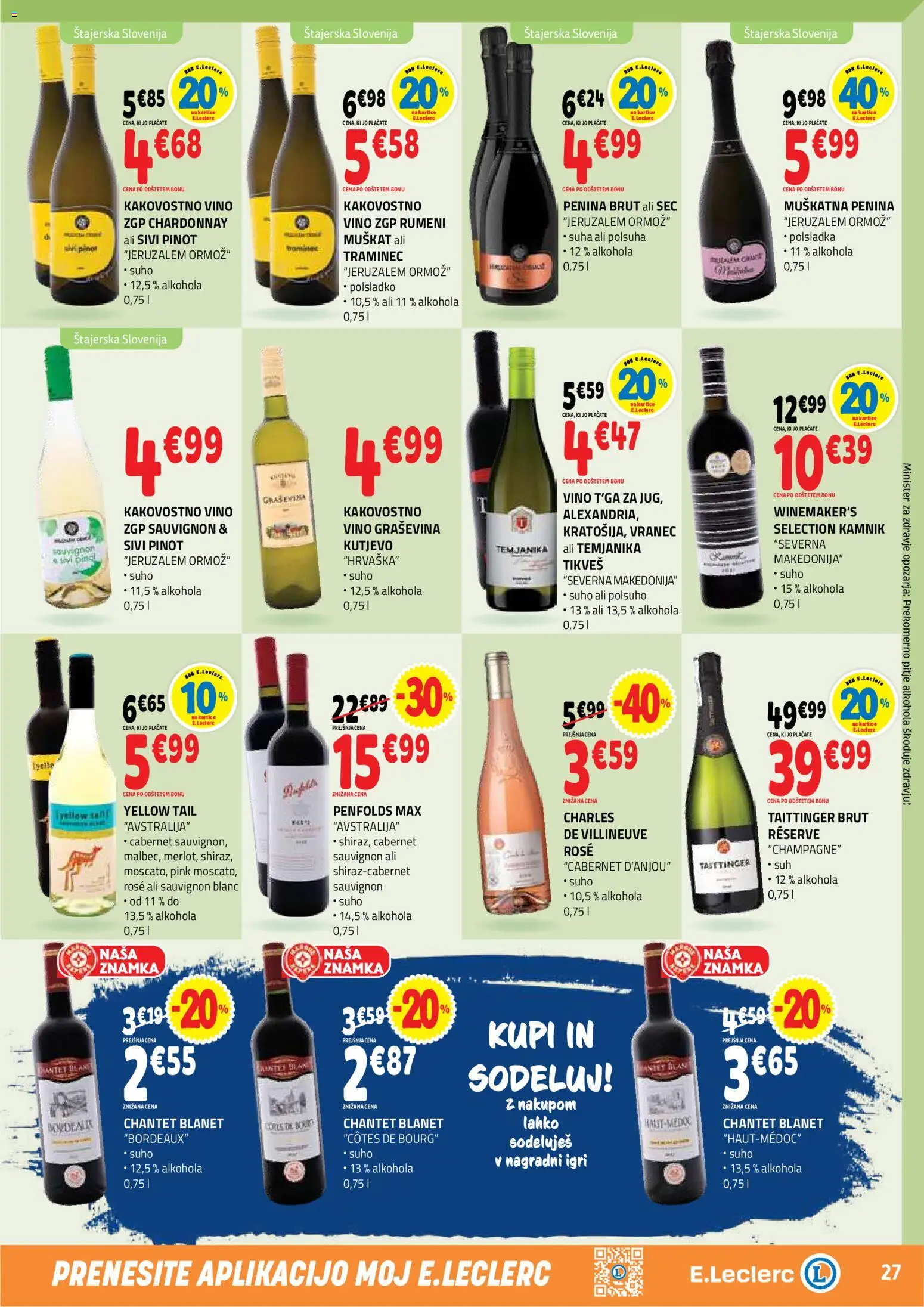 Novi E.leclerc katalog ponudbe – veljaven od 09.09.2026 | Stran: 27 | Izdelki: Penina, Vino