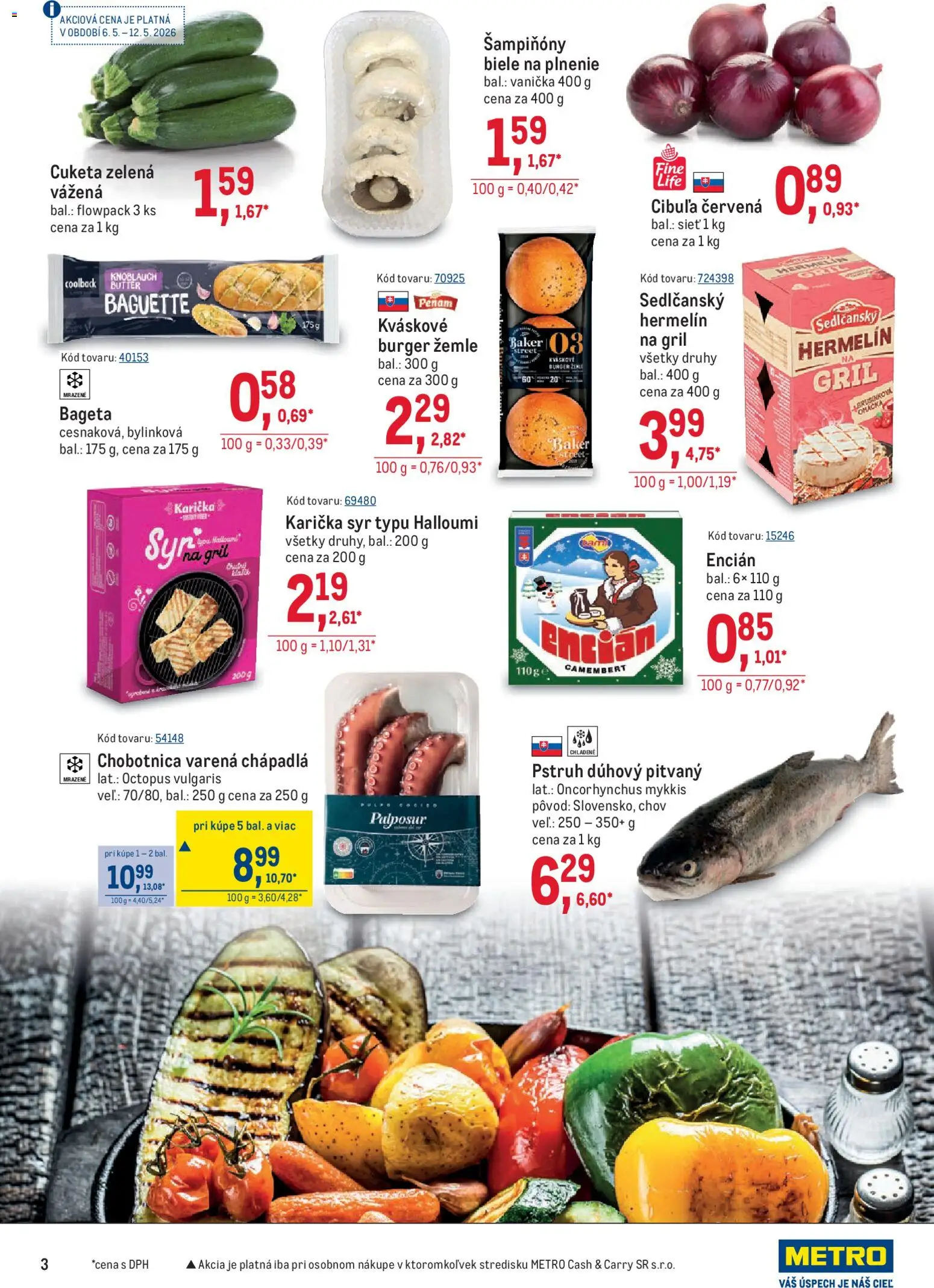 Nové Metro akcie – leták je platný od 06.05.2026 | Strana: 3 | Produkty: Gril, Encián, Cibuľa