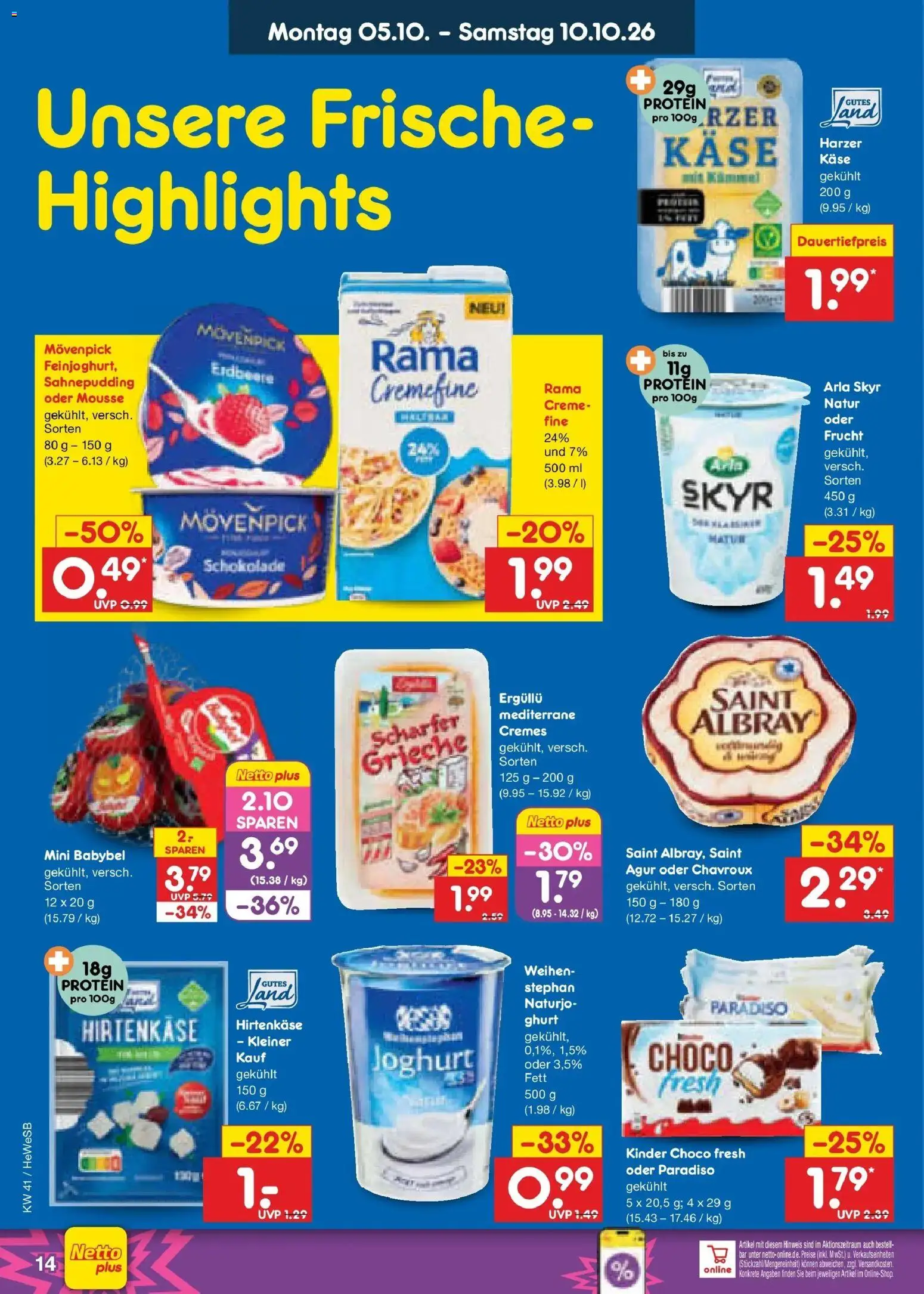 Netto Marken-Discount Prospekt Hamburg (ab 05.10.2026) » Angebote | Seite: 14 | Produkte: Joghurt, Schokolade, Arla skyr, Babybel