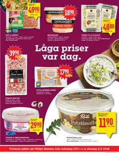 Willys erbjudanden Hemma - Förhandsvisning av reklamblad från butik Willys aktuell från 27.04.2026 | Sida: 3 | Produkter: Potatissallad, Bacon, Galler, Nötkött