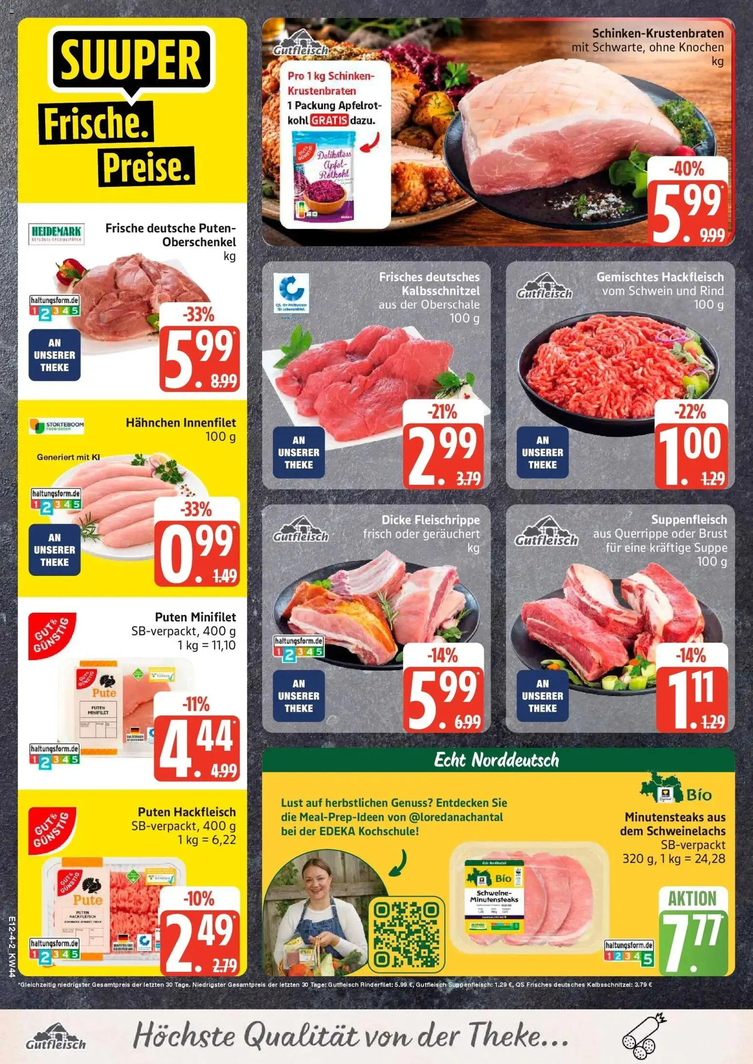 Edeka Prospekt Sterup (ab 26.10.2026) » Angebote Online | Seite: 4 | Produkte: Hahnchen, Rinderfilet, Krustenbraten, Suppenfleisch