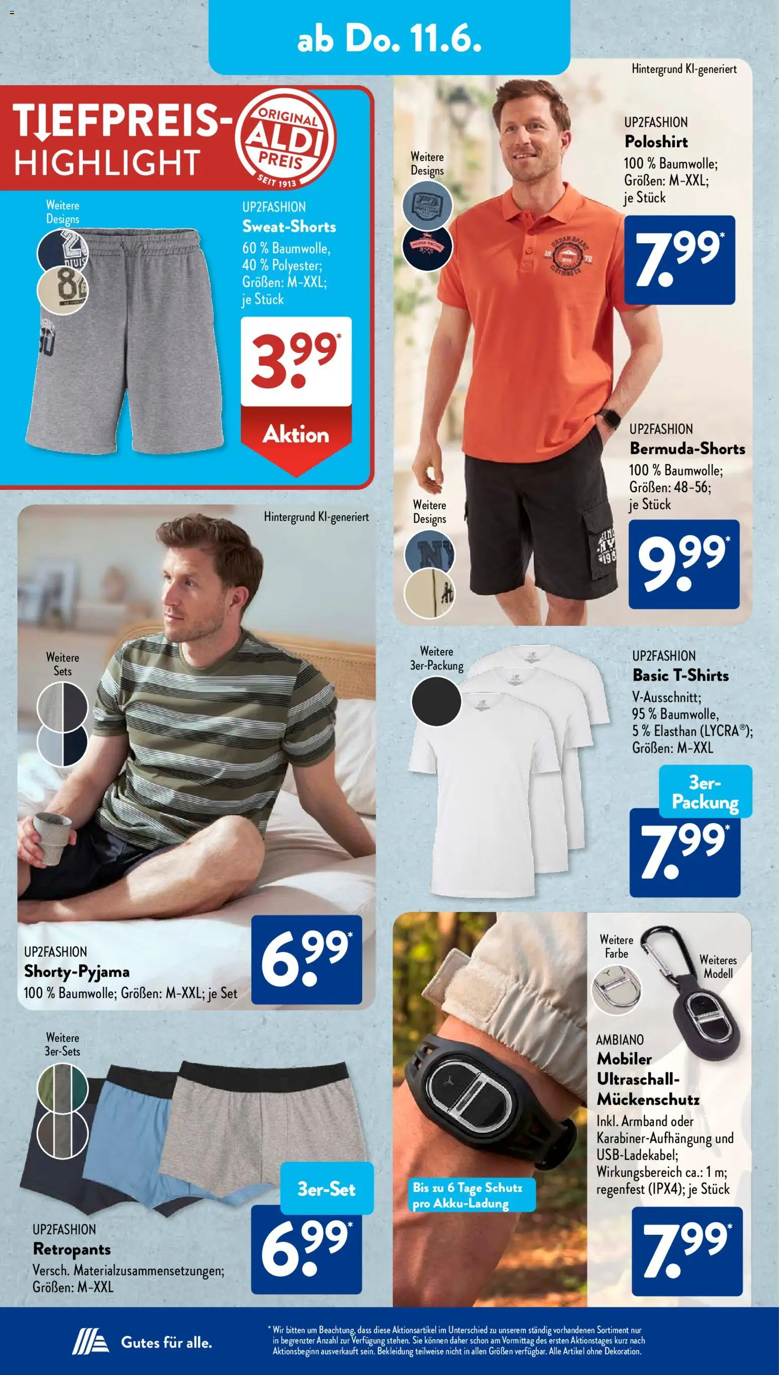 Aldi Süd Prospekt – gültig ab 08.06.2026 | Seite: 11 | Produkte: Up2fashion, Sweatshorts, Poloshirt, Bekleidung