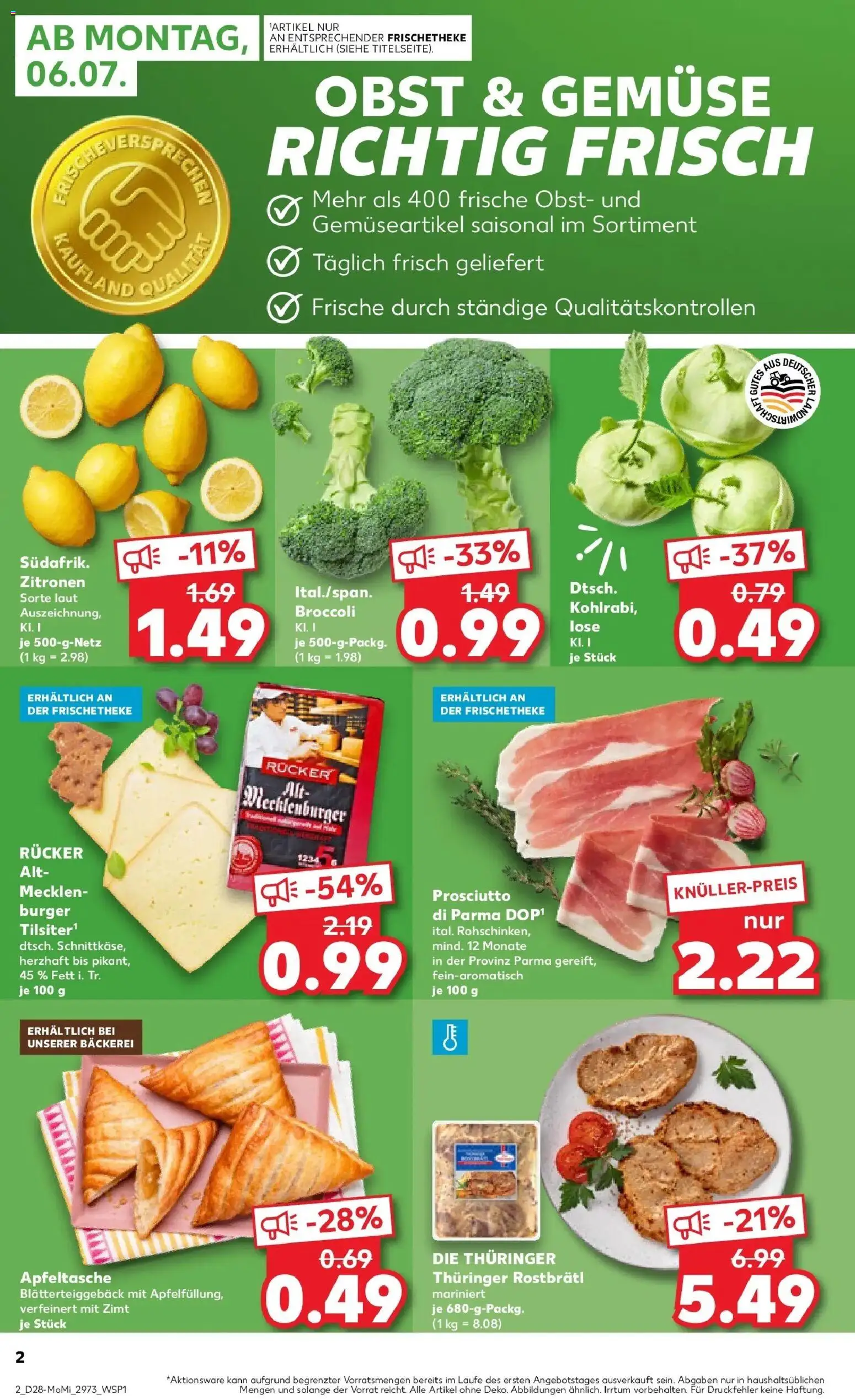 Kaufland Kaufland: Mo-Mi Der Wochenstart – gültig ab 05.07.2026 | Seite: 2 | Produkte: Bäckerei, Burger, Gemüse, Zitronen