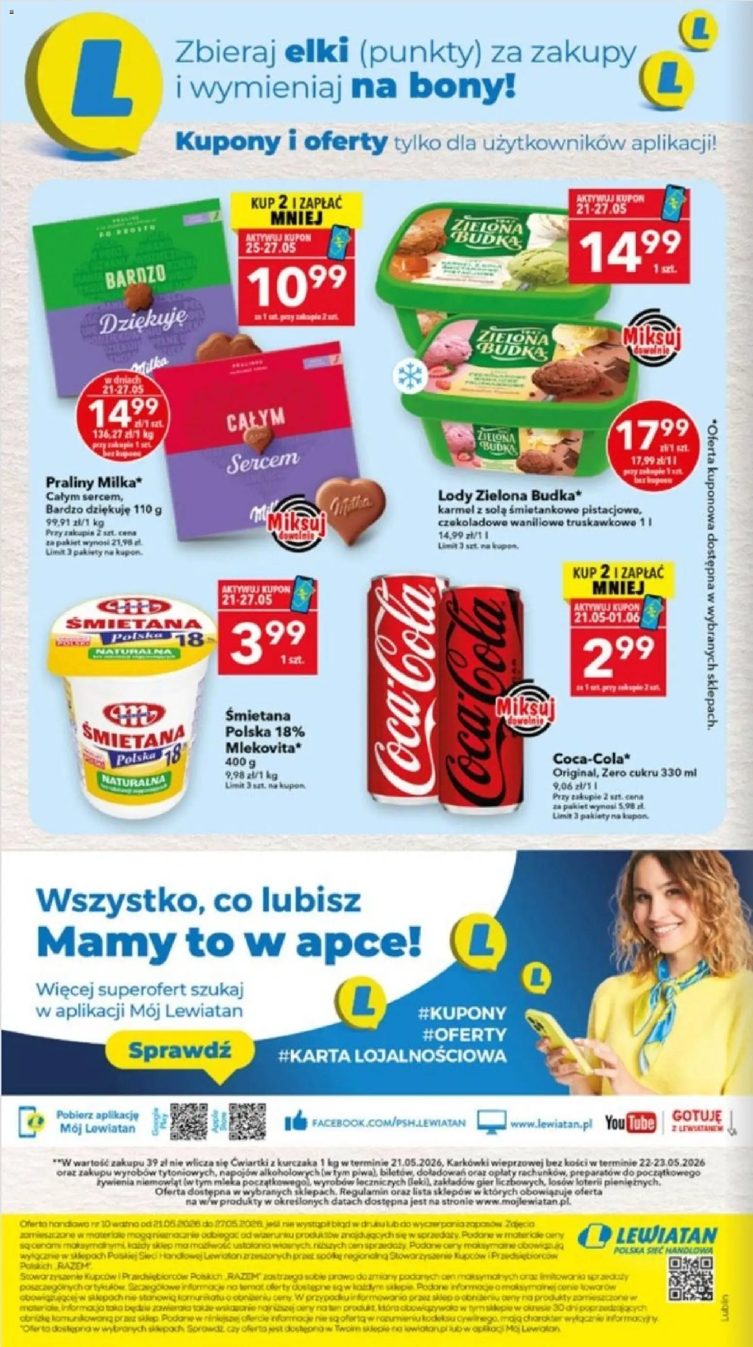 Lewiatan gazetka - Lublin od 21.05.2026 | Strona: 16 | Produkty: Mleka, Coca cola, Śmietana, Lody
