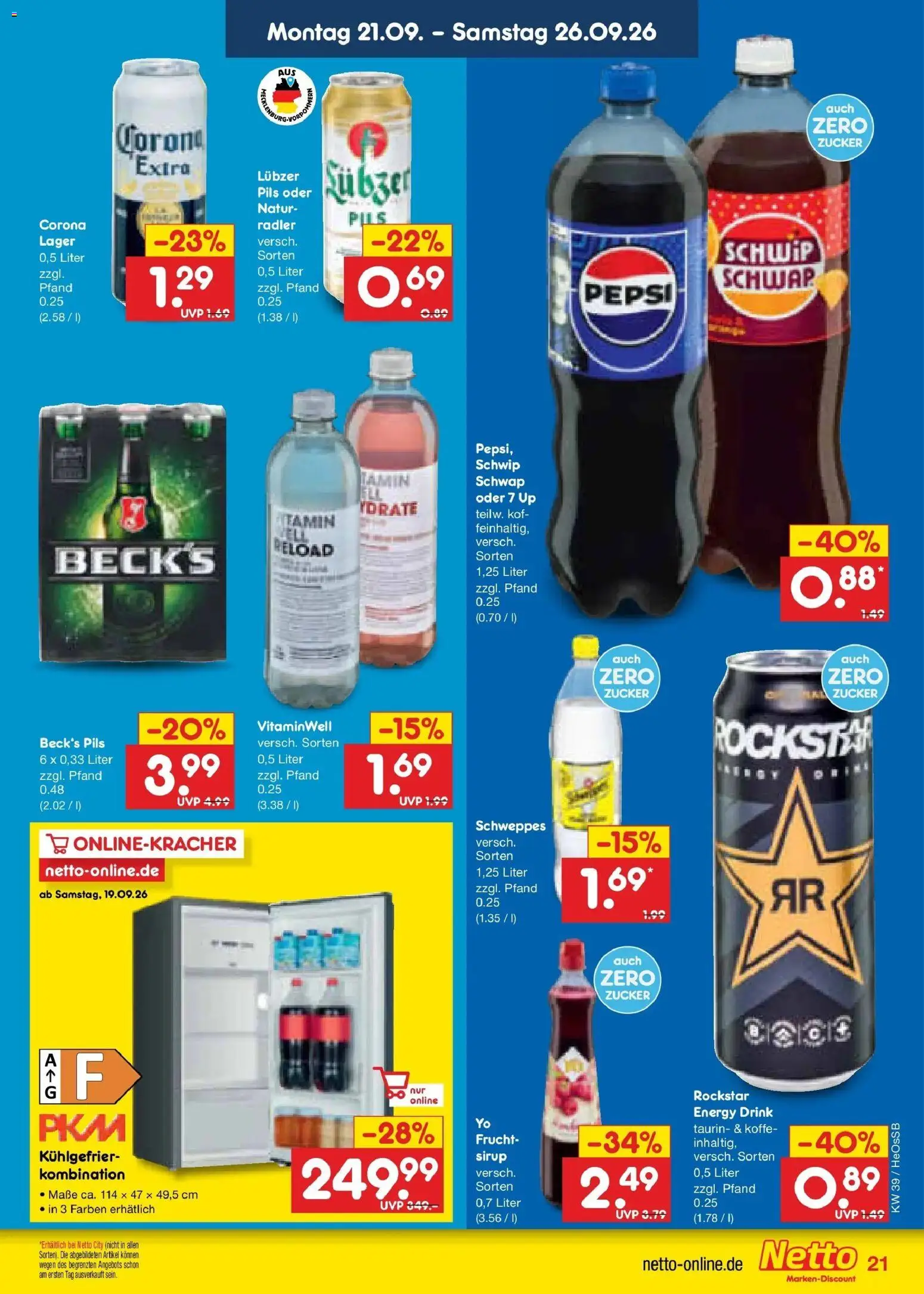Netto Marken-Discount Prospekt Rostock – gültig ab 21.09.2026 | Seite: 29 | Produkte: Energy, Pils, Pepsi, Lubzer