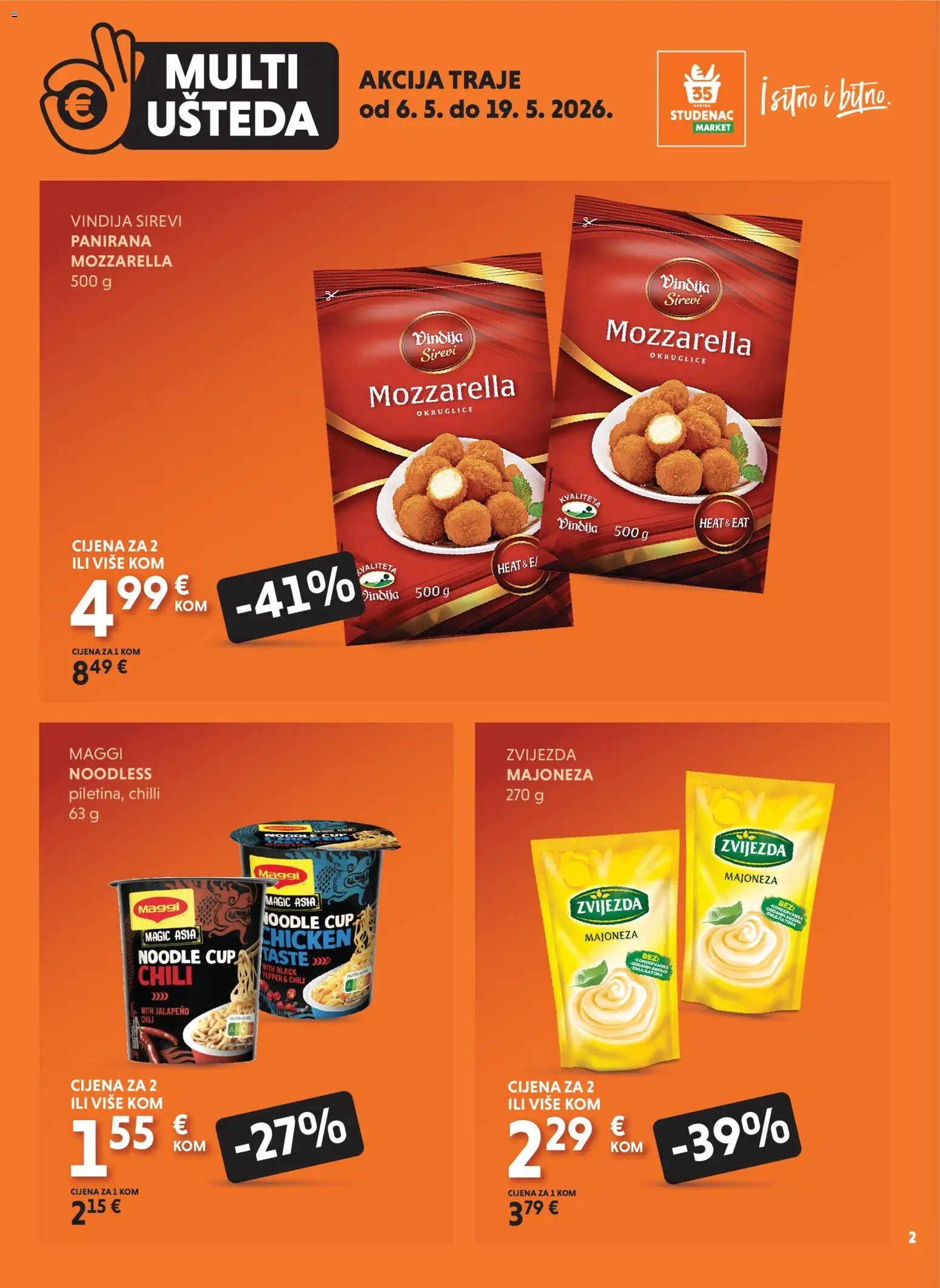 Studenac katalog | vrijedi od 06.05.2026 | Stranica: 2 | Proizvodi: Vindija, Okruglice, Mozzarella, Noodle