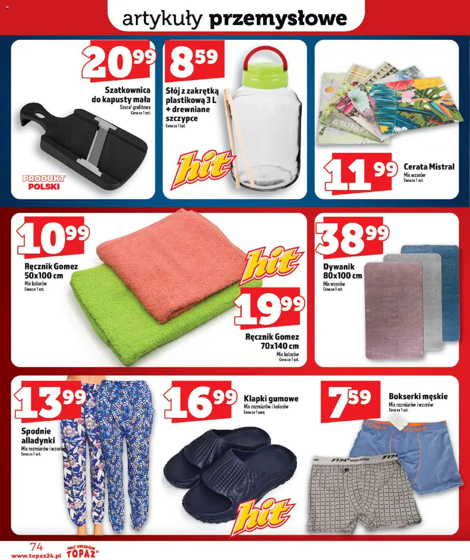 Topaz gazetka - Otwarcie Stoczek Łukowski od 30.05.2026 | Strona: 74 | Produkty: Spodnie, Bokserki, Klapki, Artykuły przemysłowe