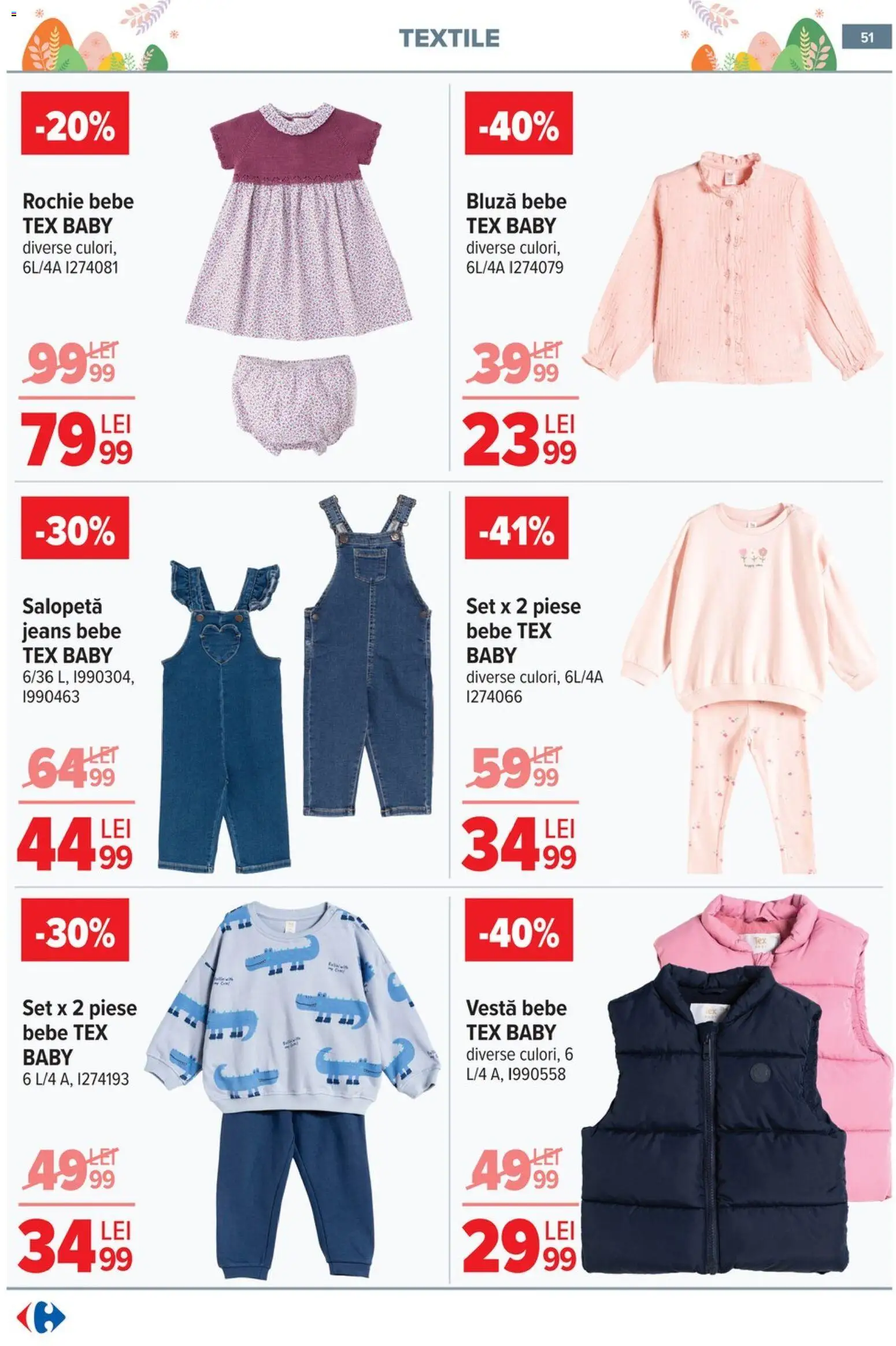 Noul catalog Carrefour – valabil de la 25.03.2026 | Pagină: 54 | Produse: Tricou, Pantaloni, Salopetă, Keşe
