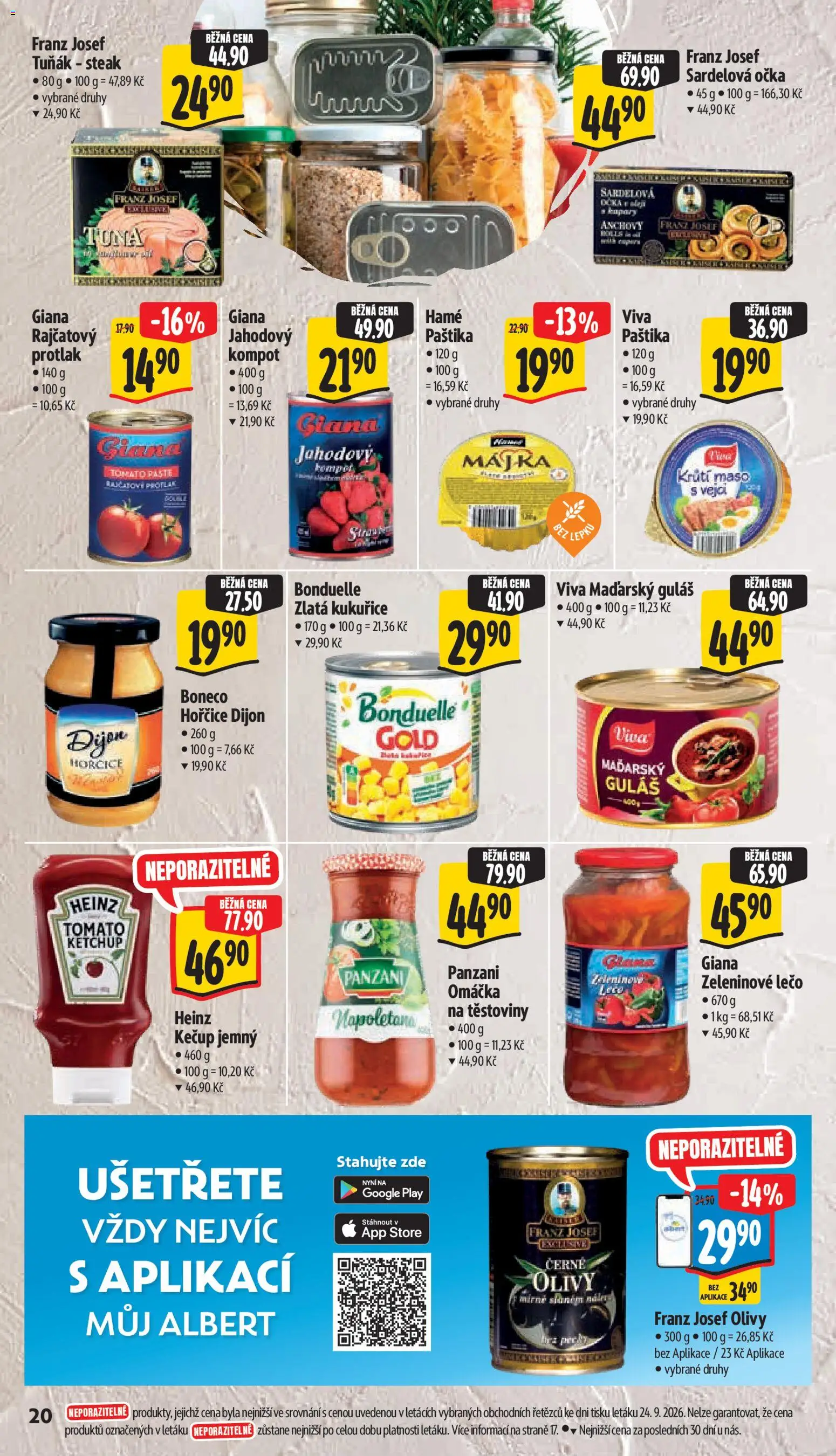 Albert leták - Supermarket Frenštát pod Radhoštěm od 30.09.2026 | Strana: 34 | Produkty: Rajčatový protlak, Guláš, Lečo, Paštika