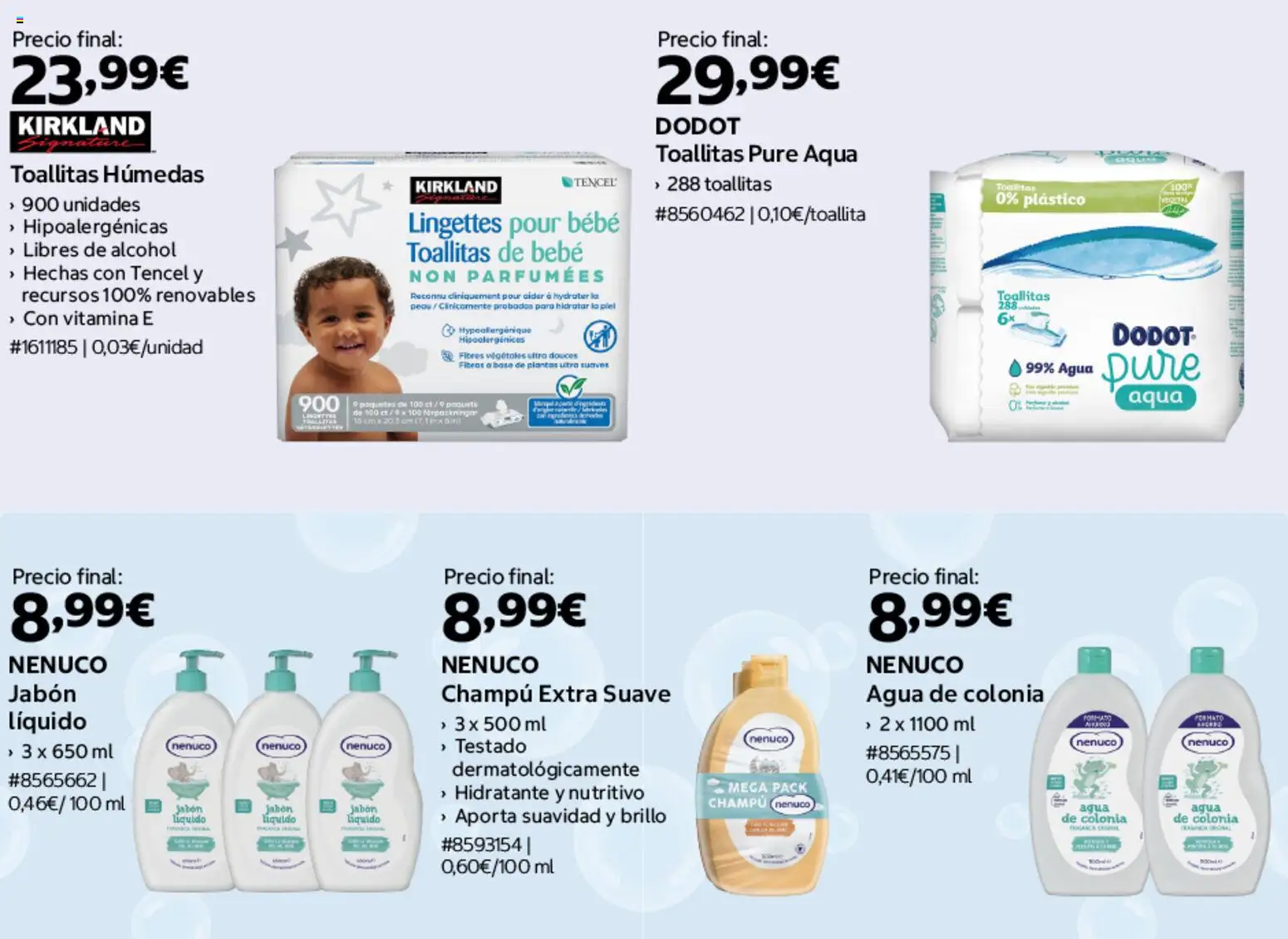 Costco Bebé │ válido desde el 19/08/2026 | Página: 4 | Productos: Champú, Colonia, Toallitas húmedas, Agua