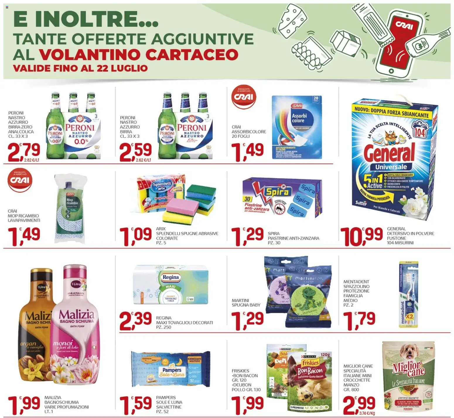 Volantino CRAI del 09/07/2026 | Pagina: 25 | Prodotti: Spugna, Detersivo in polvere, Manzo, Pampers