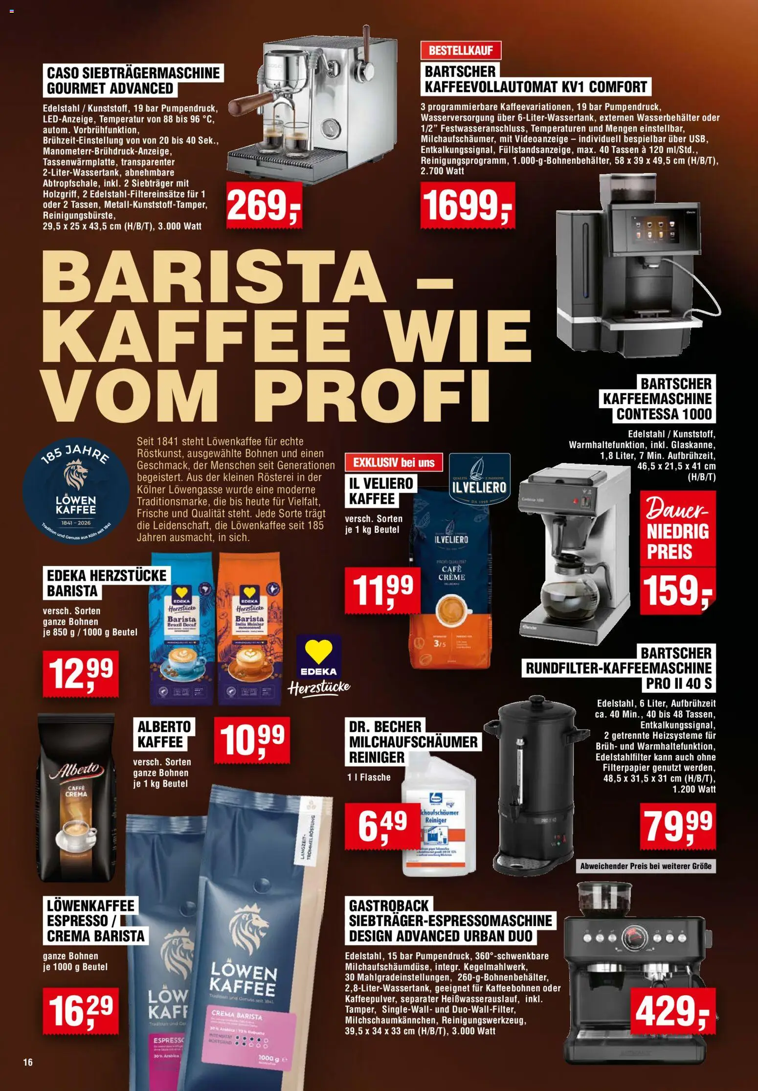 Handelshof Prospekt – gültig ab 29.10.2026 | Seite: 16 | Produkte: Kaffeemaschine, Kaffee, Creme, Kaffeevollautomat