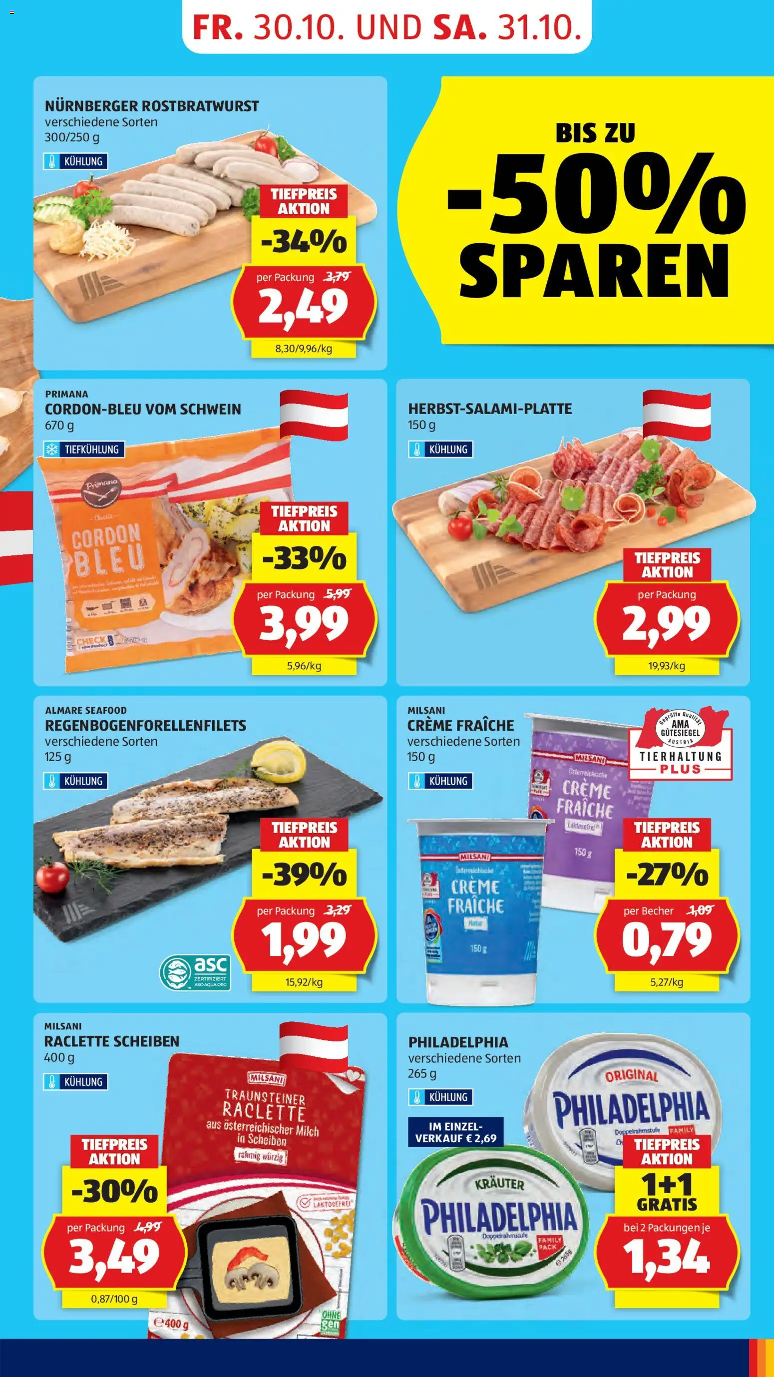 Hofer AT akciós ujság - amely érvényes a következő dátumtól: 2026.10.30. | Oldal: 13 | Termékek: Creme fraiche, Seafood, Milsani, Raclette