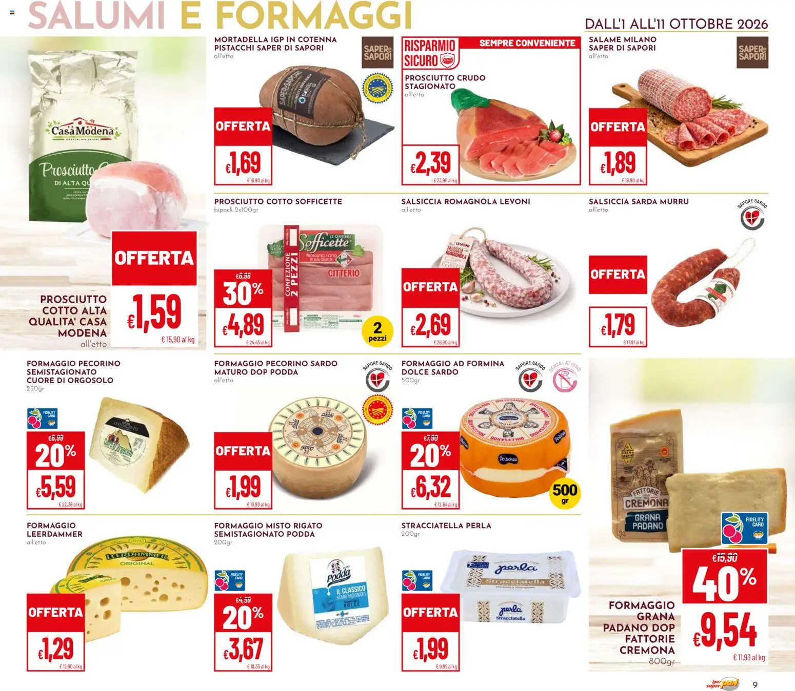 Volantino Pan del 01/10/2026 | Pagina: 9 | Prodotti: Salame, Formaggio, Prosciutto, Pecorino