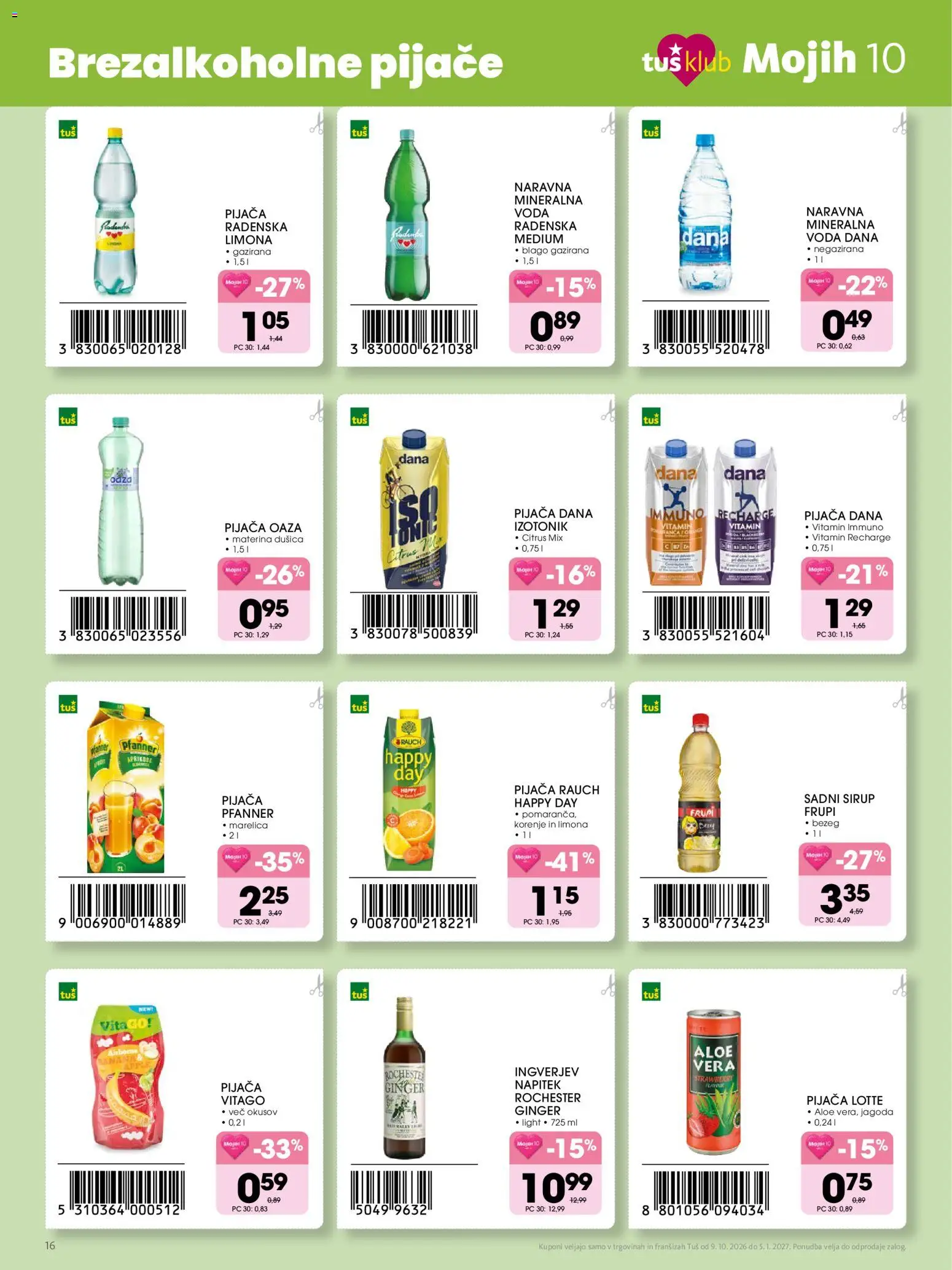 Novi Tuš katalog ponudbe – veljaven od 09.10.2026 | Stran: 16 | Izdelki: Sirup, Korenje, Voda, Limona