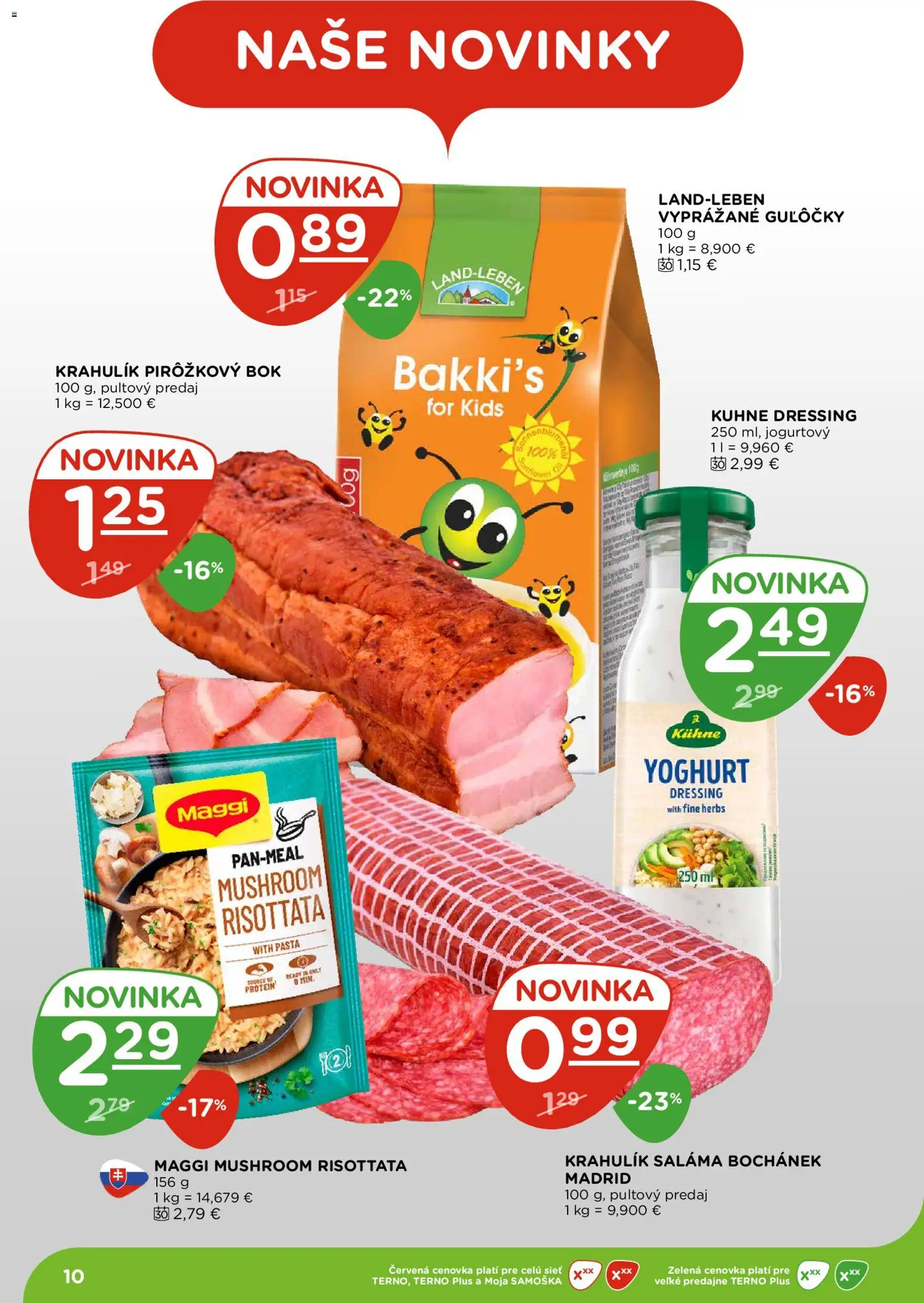 Nové Terno akcie – leták je platný od 29.10.2026 | Strana: 10 | Produkty: Saláma, Protein, Dressing