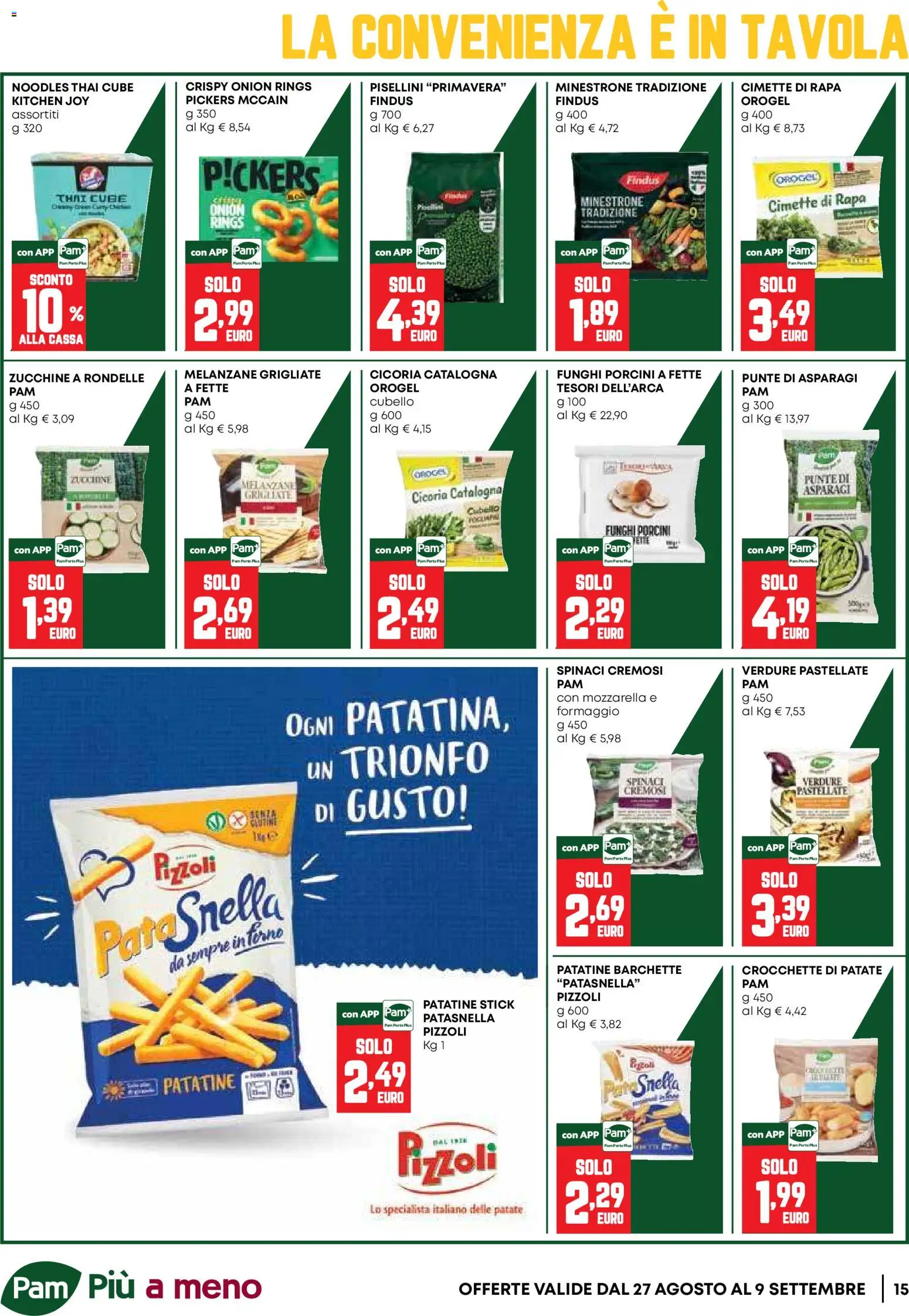 Volantino PAM del 27/08/2026 | Pagina: 15 | Prodotti: Patatine, Patate, Spinaci, Asparagi