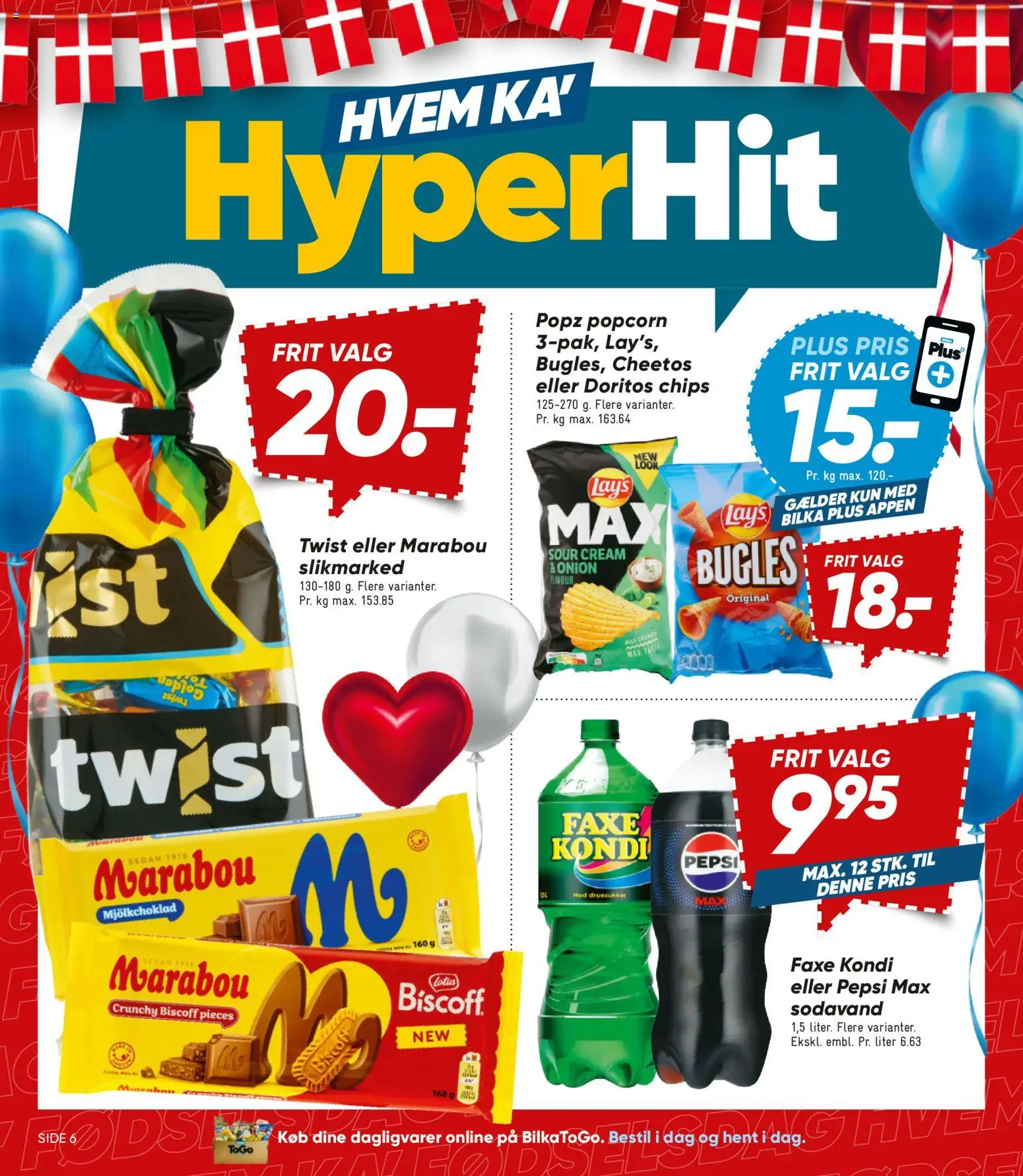 Bilka tilbudsavis – gyldig fra 24/07/2026 | Side: 6 | Produkter: Chips, Popcorn, Faxe Kondi, Pepsi Max