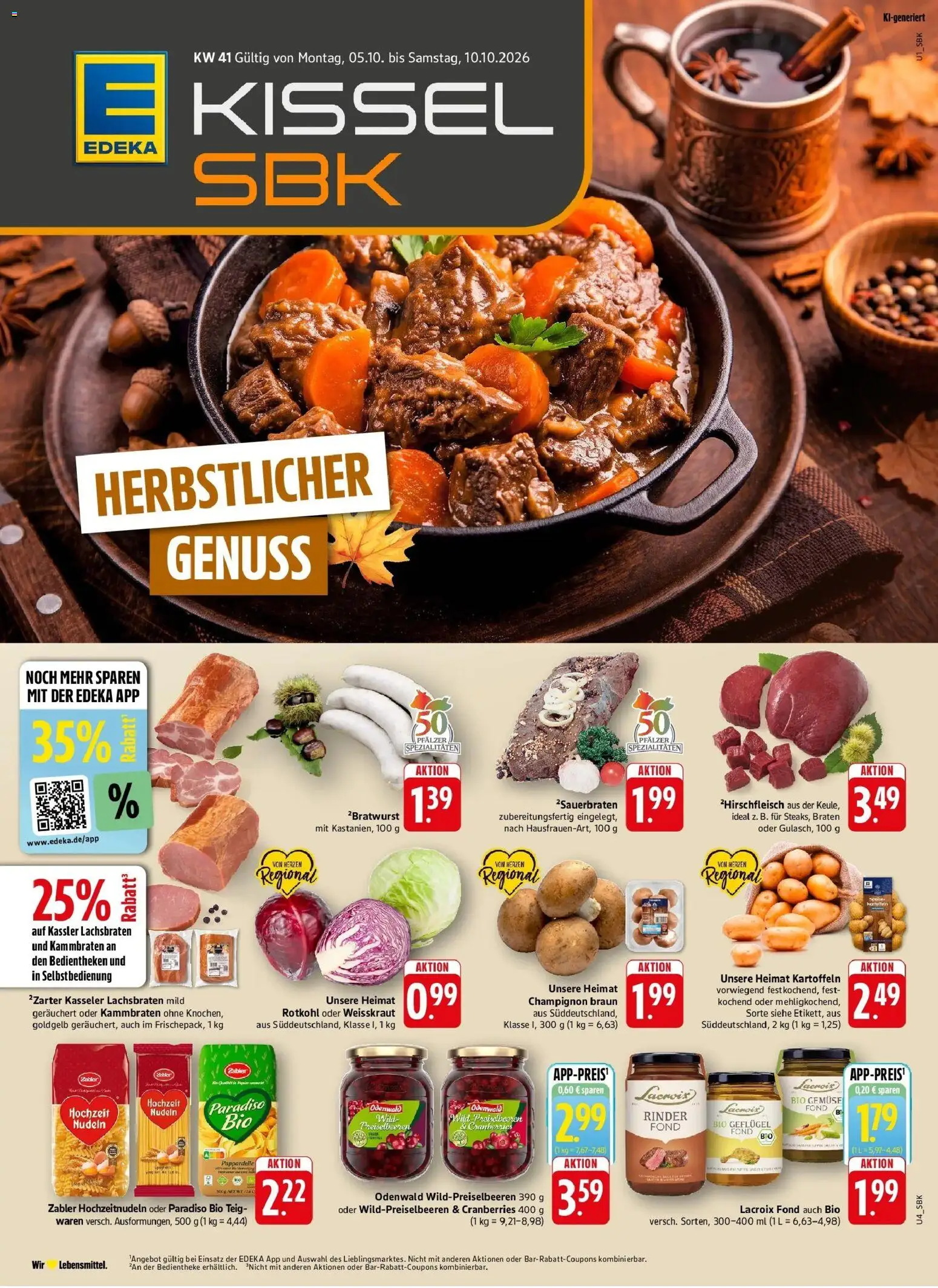 Edeka Prospekt Bad Bergzabern (ab 05.10.2026) » Angebote Online | Seite: 1 | Produkte: Spezialitäten, Preiselbeeren, Gemüse, Nudeln