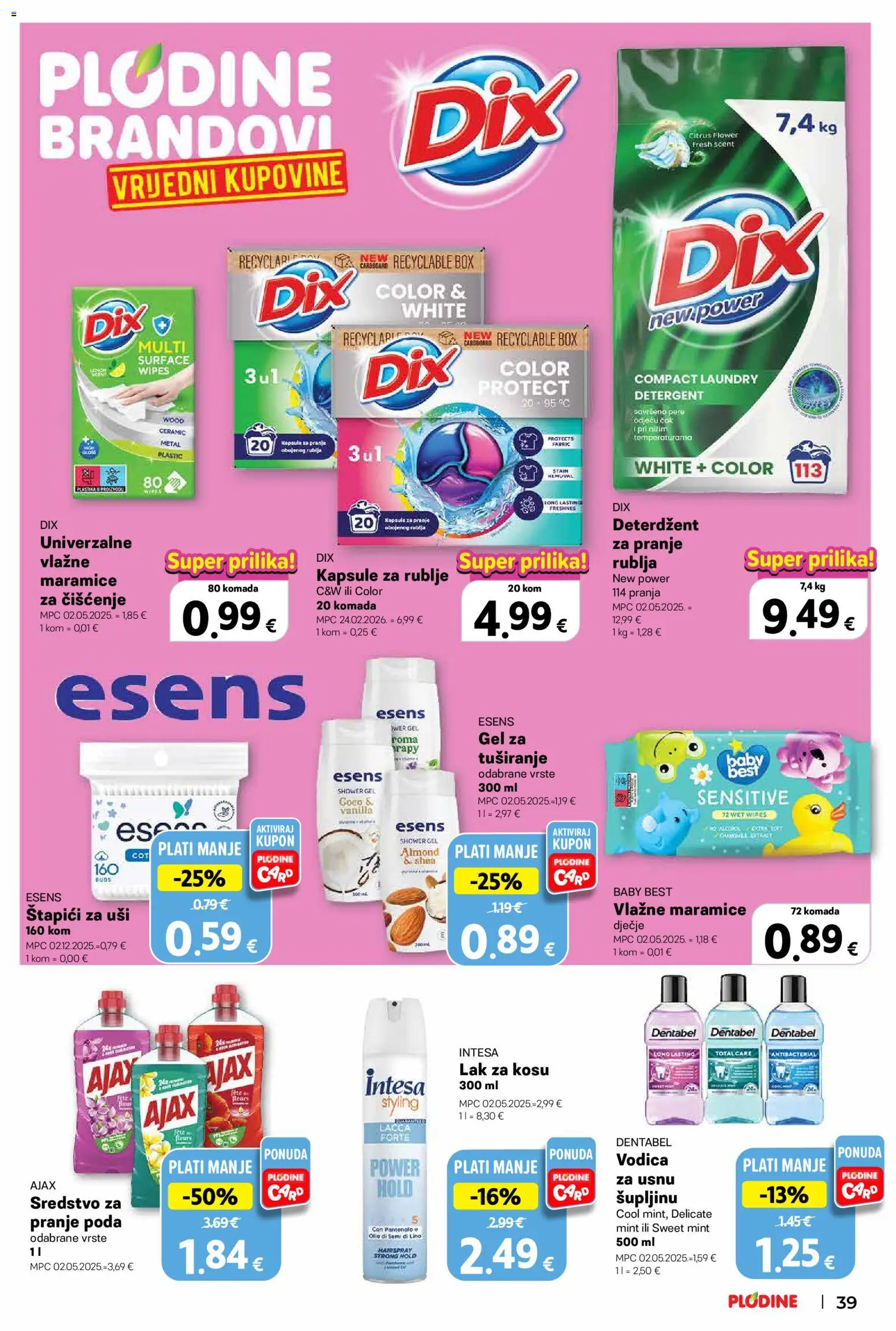 Plodine katalog | vrijedi od 10.09.2026 | Stranica: 39 | Proizvodi: Deterdžent za pranje rublja, Deterdžent, Maramice, Lino