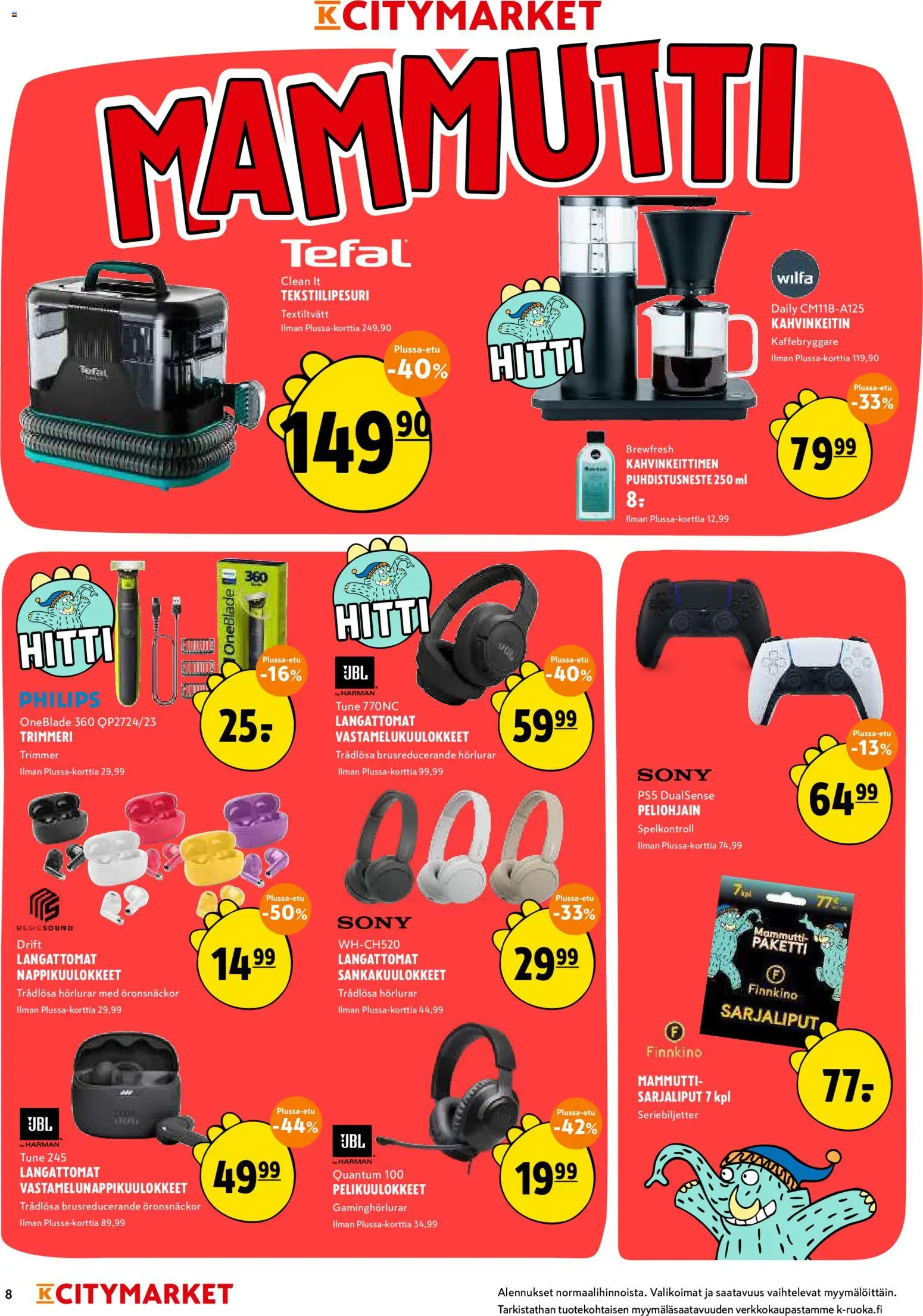 K-Citymarket tarjoukset – voimassa 18.05.2026 alkaen | Sivu: 8 | Tuotteet: Kahvinkeitin, Vastamelukuulokkeet, Trimmeri