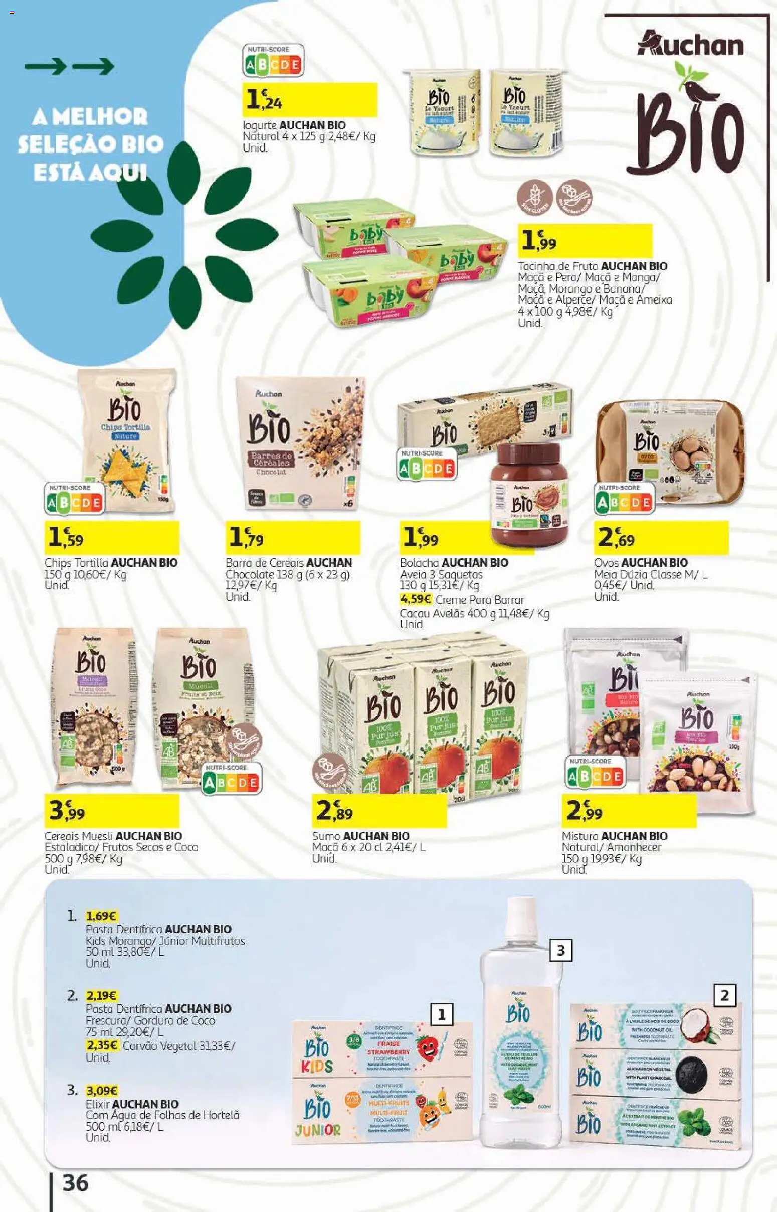 Auchan - Folheto Escolar  Têxtil Criança │ válido de 04/09/2026 | Página: 36 | Produtos: Muesli, Saquetas, Maça, Sumo
