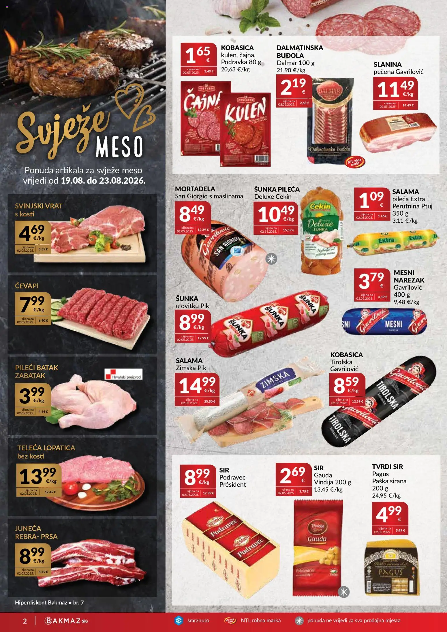 Bakmaz katalog | vrijedi od 19.08.2026 | Stranica: 2 | Proizvodi: Svinjski vrat, Šunka, Perutnina Ptuj, Teleca lopatica