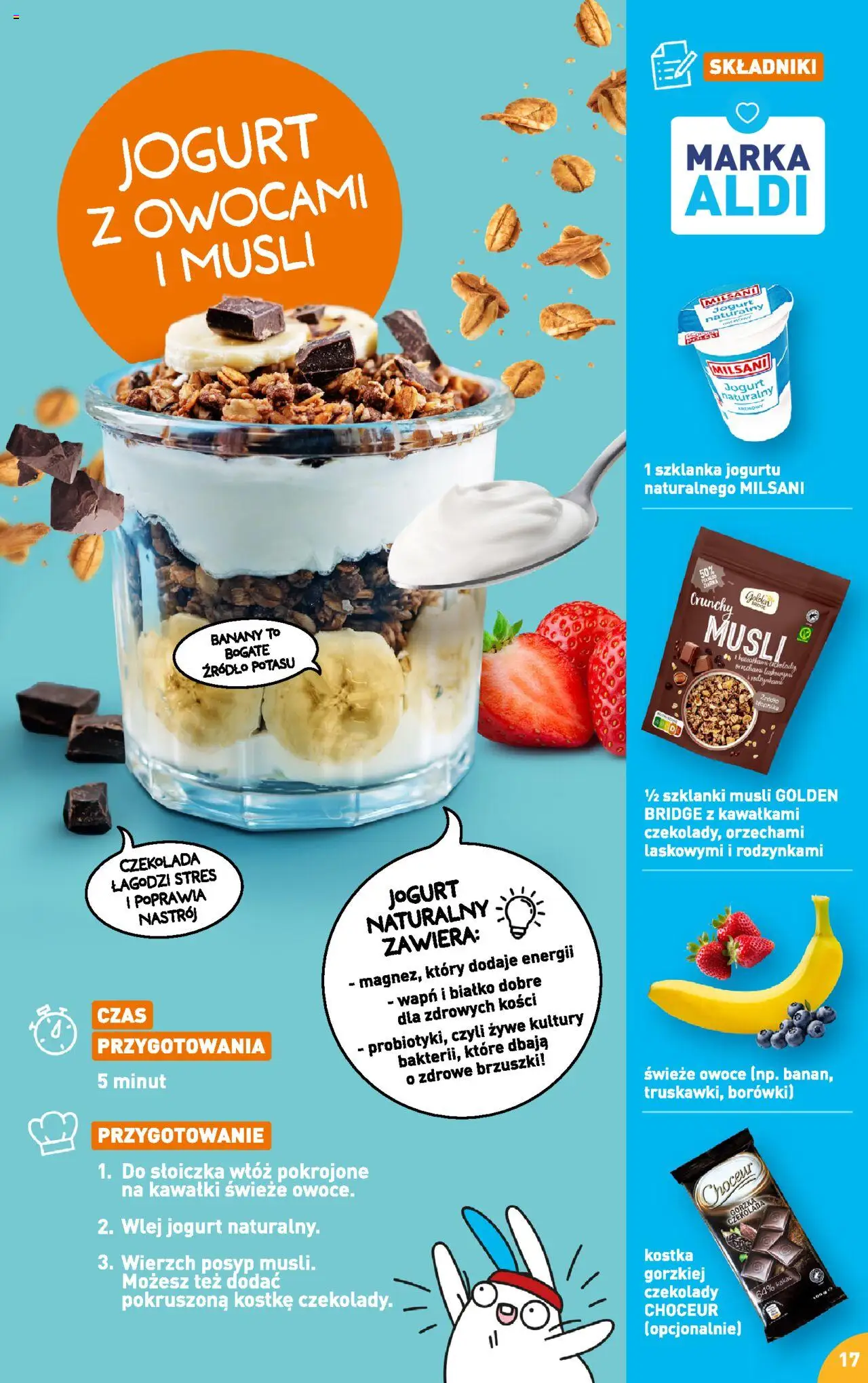 Aldi Gazetka - Przepisy na pyszne śniadanie od 05.08.2024 | Strona: 17 | Produkty: Czekolady, Kakao, Jogurt naturalny, Jogurt