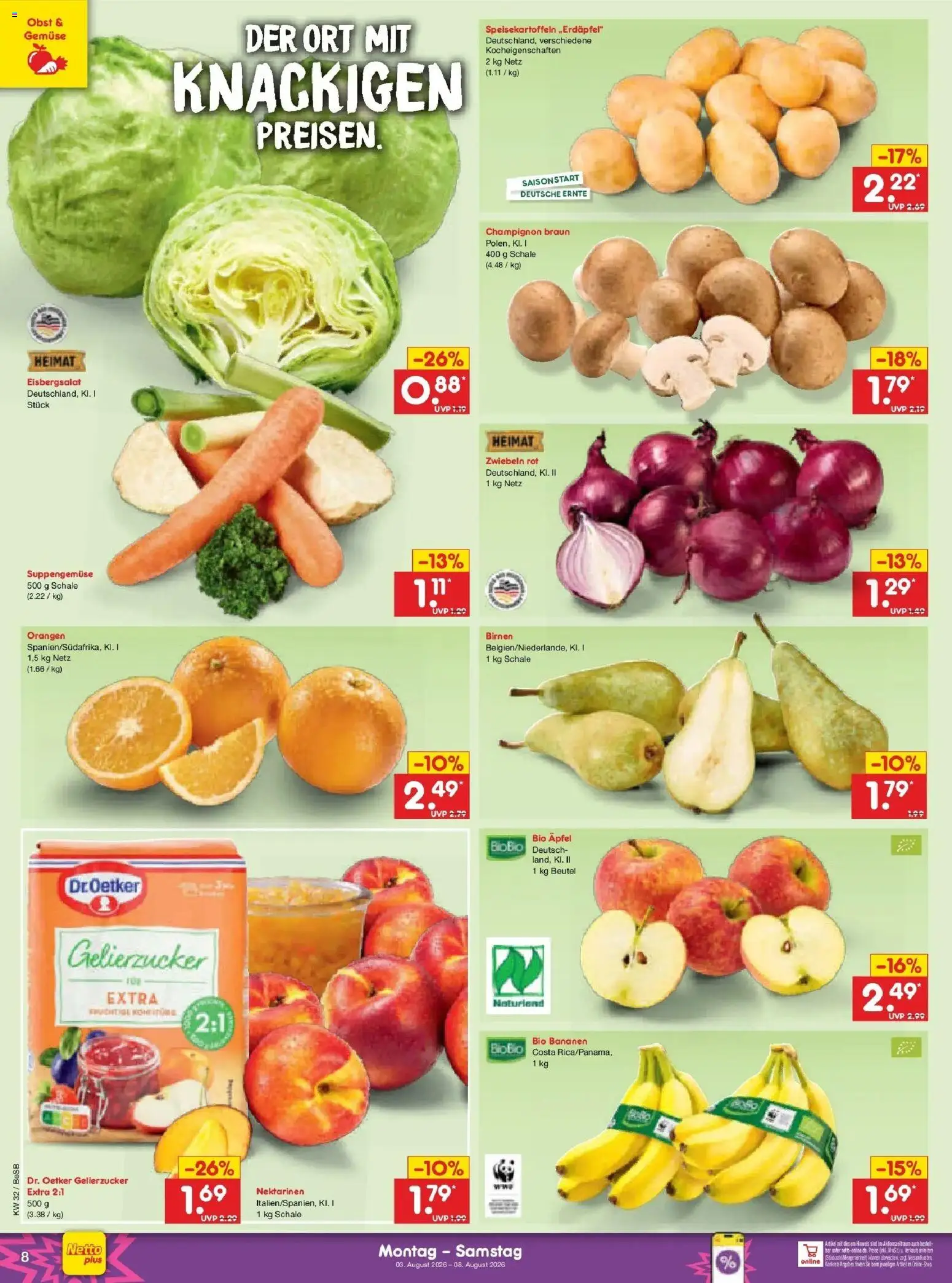 Netto Marken-Discount Prospekt – gültig ab 03.08.2026 | Seite: 18 | Produkte: Gelierzucker, Zwiebeln, Gemüse, Obst