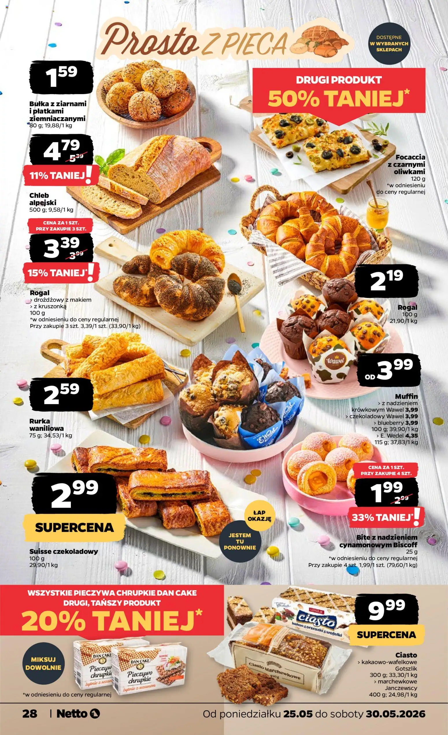 Netto gazetka od poniedziałku spożywcza od 25.05.2026 | Strona: 28 | Produkty: Pieczywo, Kakao, Bułka, Chleb