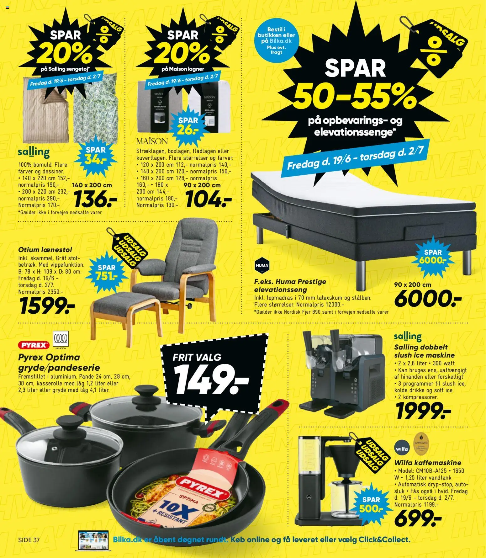 Bilka tilbudsavis – gyldig fra 19.06.2026 | Side: 20 | Produkter: Lænestol, Lagner, Elevationsseng, Kaffemaskine