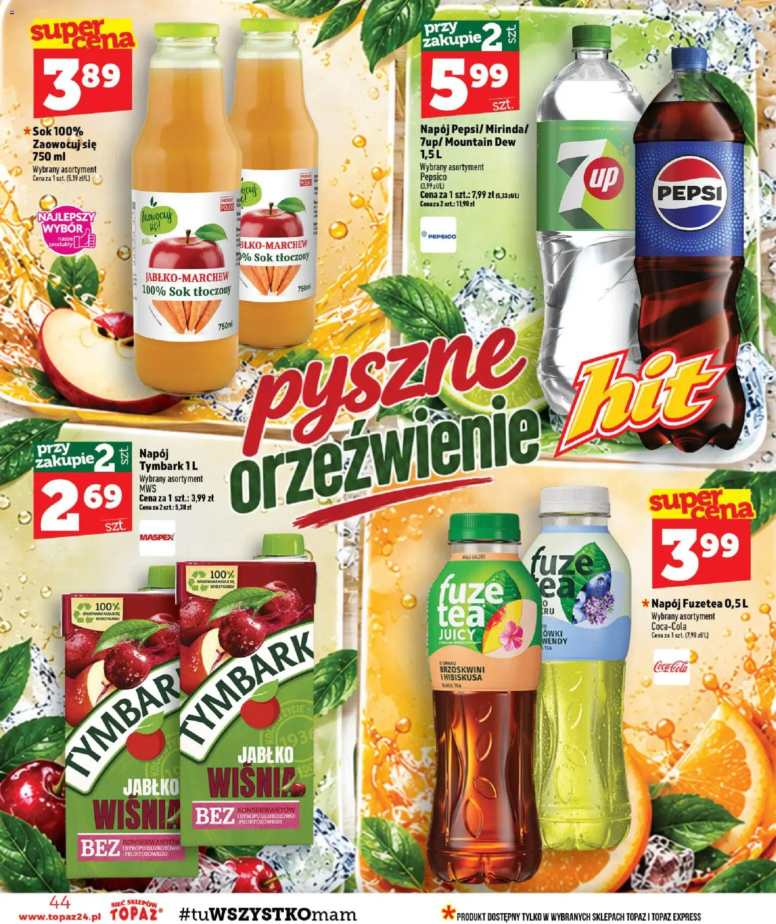 Topaz gazetka - MAZ od 22.10.2026 | Strona: 44 | Produkty: Tymbark, Pepsi, Wiśnie, Sok