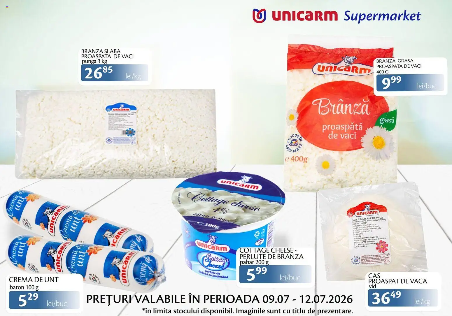 Noul catalog Unicarm – valabil de la 09.07.2026 | Pagină: 5 | Produse: Lapte, Unt, Brânză, Smântână