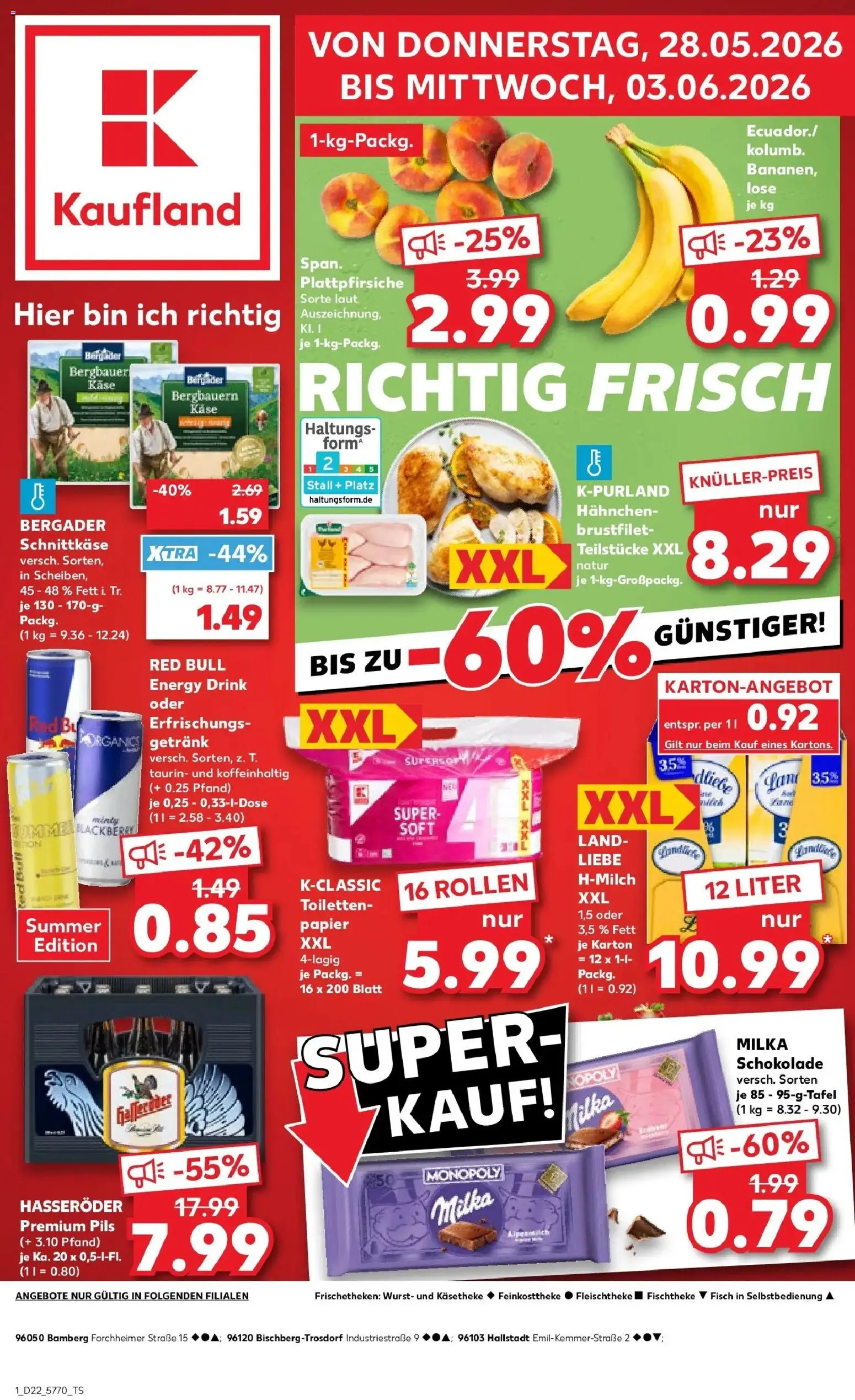 Kaufland Prospekt Bamberg – gültig ab 28.05.2026 | Seite: 1 | Produkte: Hahnchen, Schokolade, Bananen, Toilettenpapier