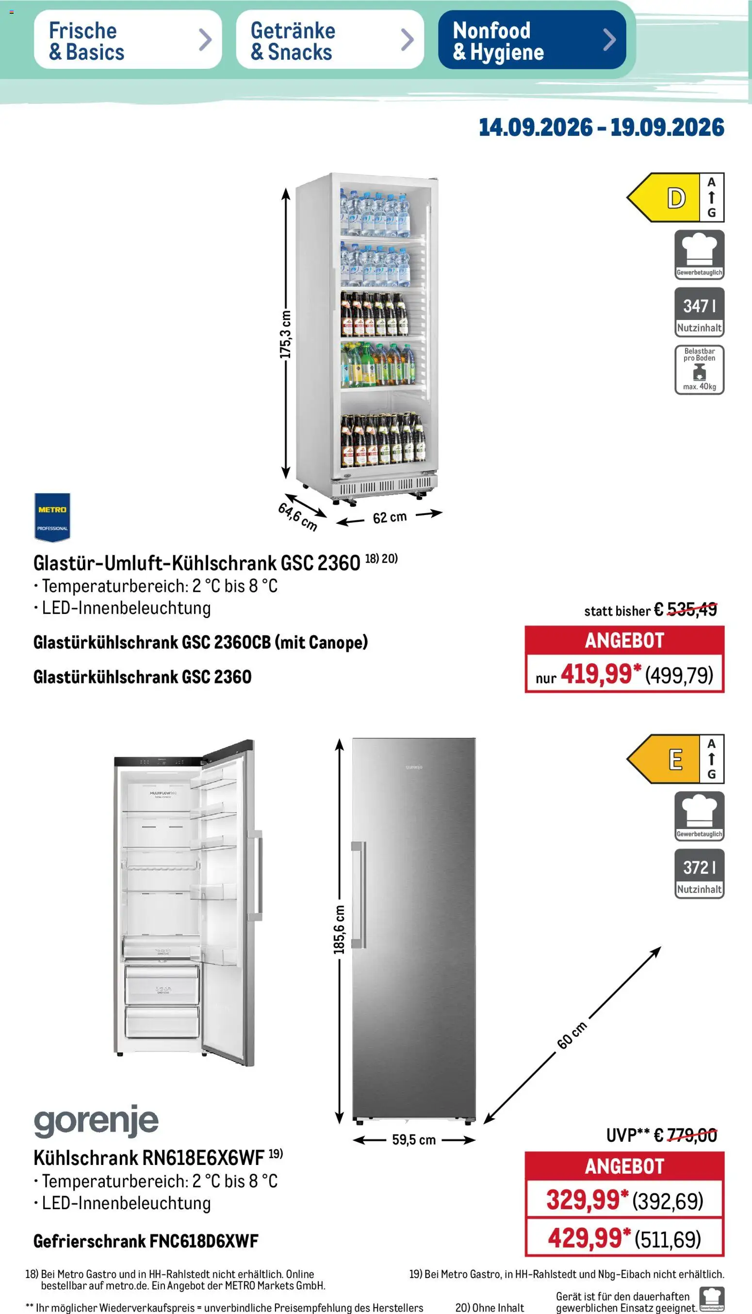 Metro Prospekt – gültig ab 14.09.2026 | Seite: 46 | Produkte: Gorenje, Gefrierschrank, Kühlschrank