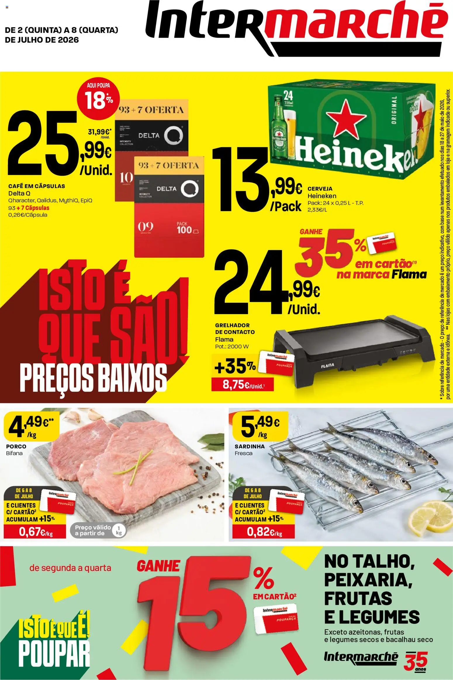Intermarché folheto │ válido de 02/07/2026 | Página: 1 | Produtos: Bacalhau, Delta q, Base, Café