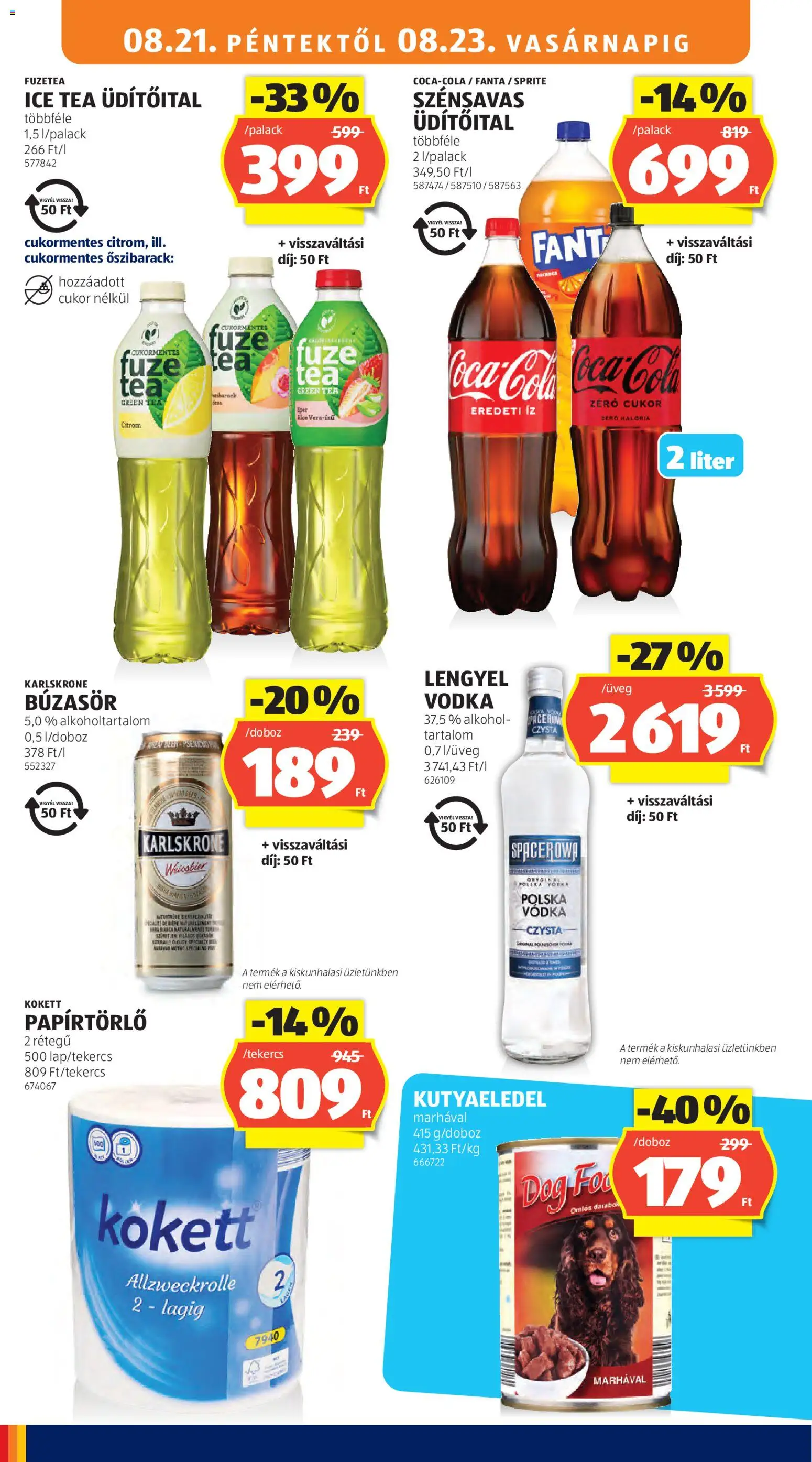 Aldi akciós ujság - amely érvényes a következő dátumtól: 2026.08.21. | Oldal: 20 | Termékek: Üdítőital, Fanta, Kutyaeledel, Doboz
