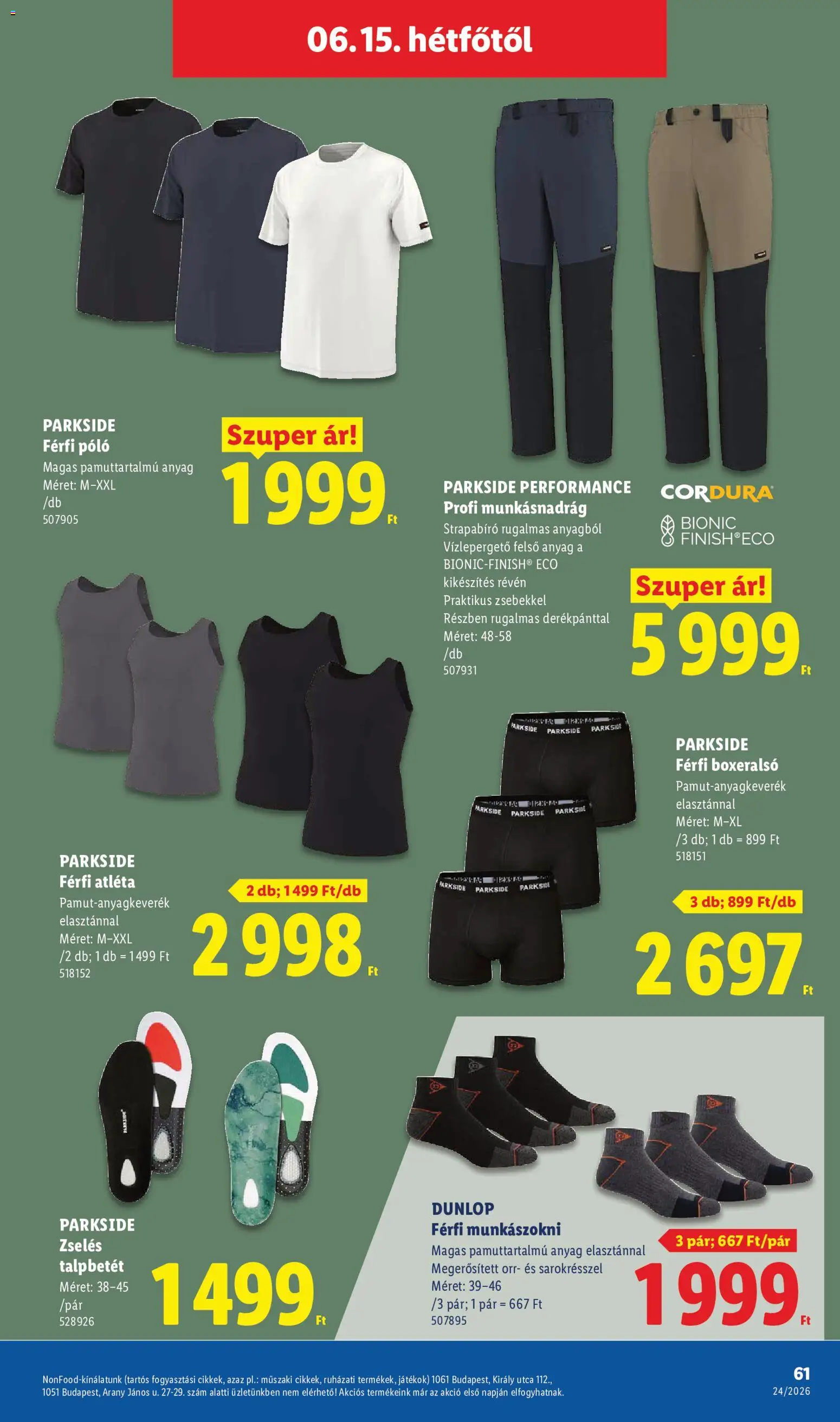 Lidl akciós ujság - amely érvényes a következő dátumtól: 11.06.2026 | Oldal: 61 | Termékek: Parkside, Boxeralsó, Munkásnadrág, Játékok