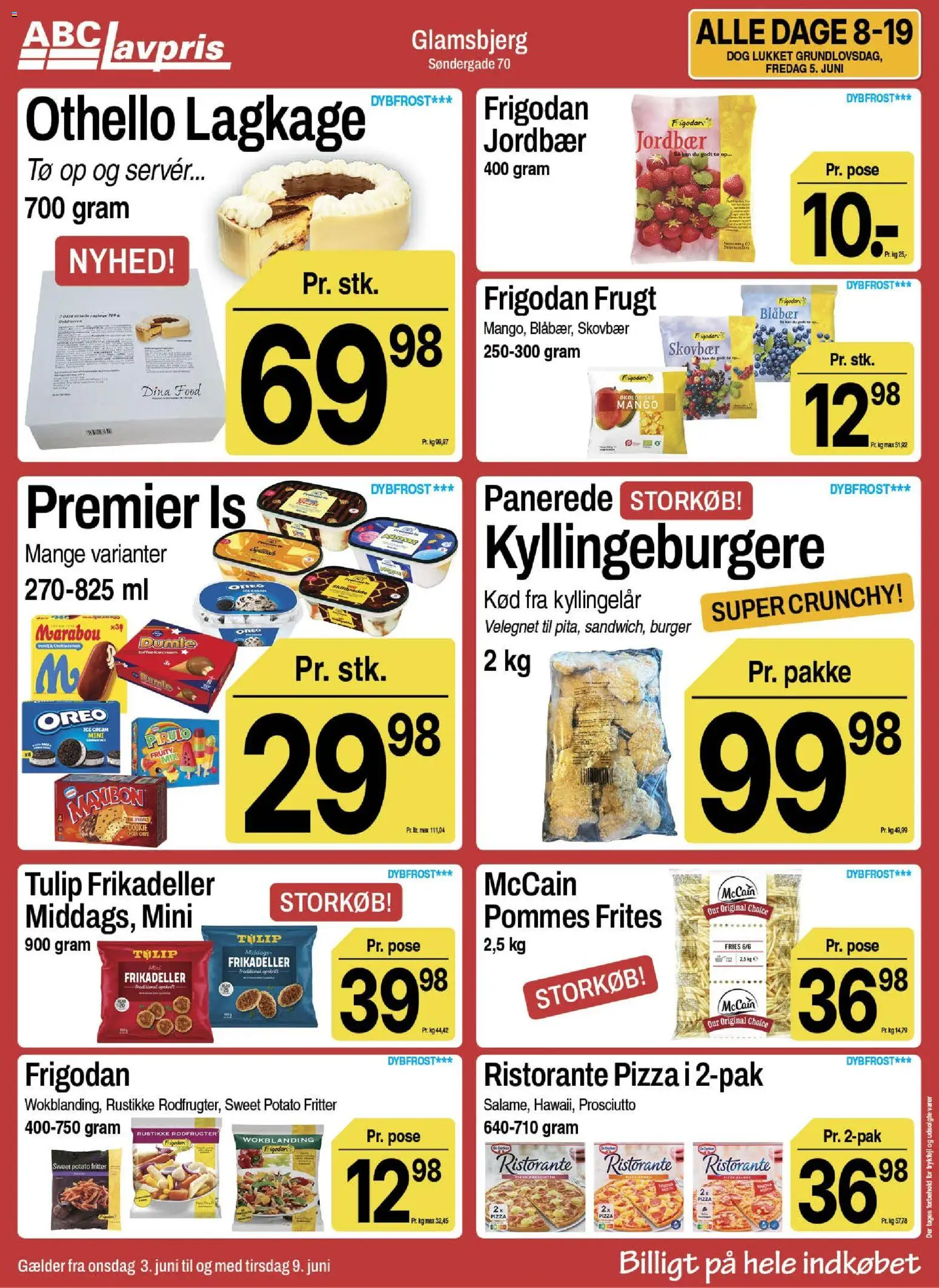 Abc Lavpris tilbudsavis – gyldig fra 03.06.2026 | Side: 9 | Produkter: Pizza, Pommes frites, Is, Frikadeller