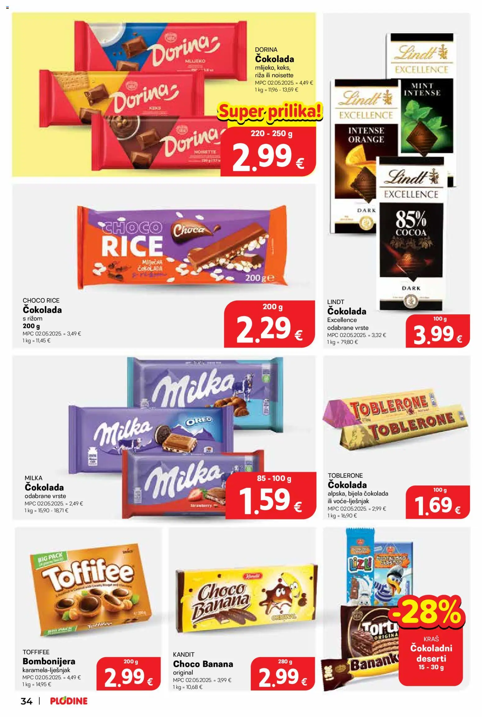 Plodine katalog | vrijedi od 06.08.2026 | Stranica: 34 | Proizvodi: Dorina, Mlijeko, Čokolada, Bombonijera