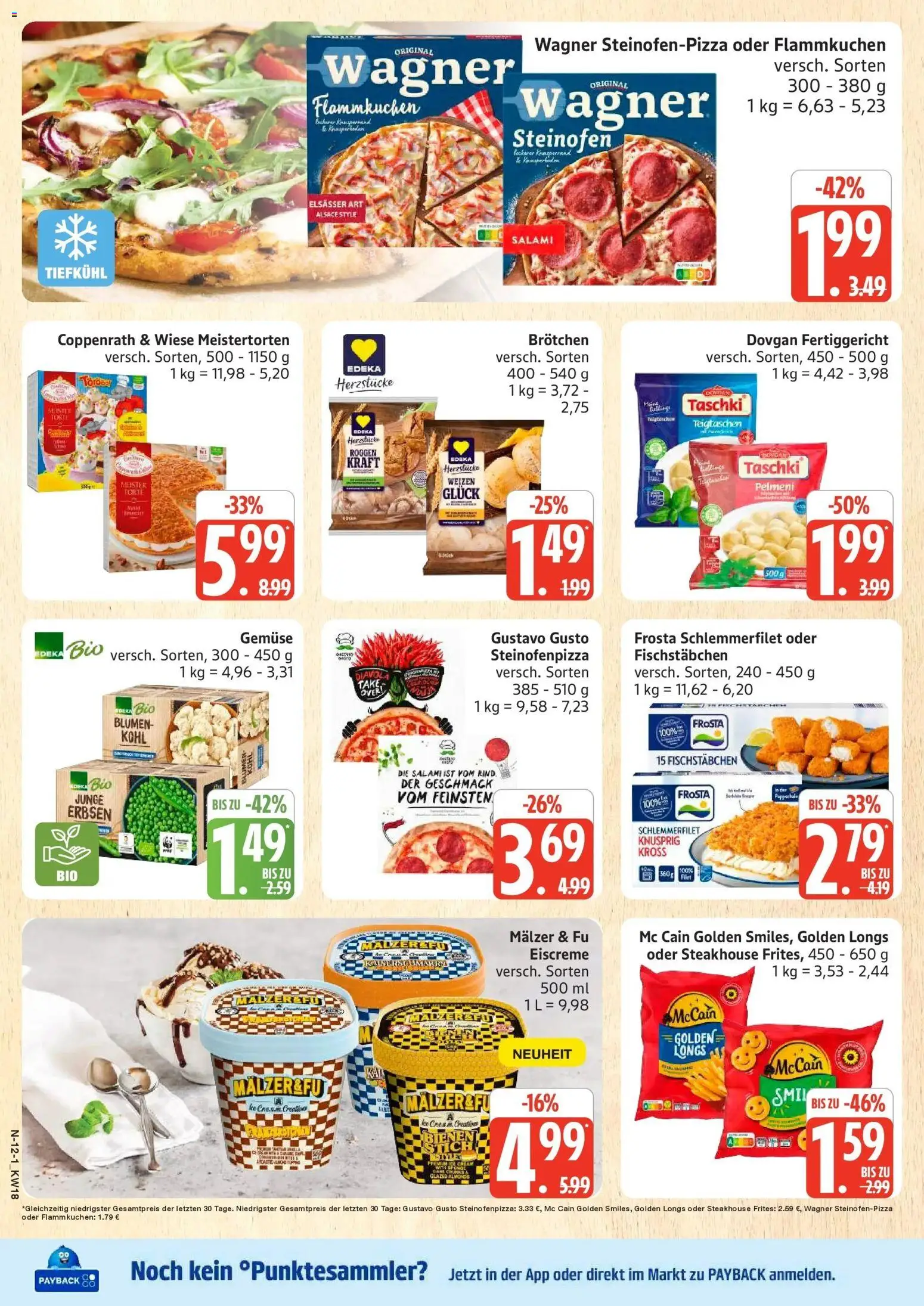 Edeka Prospekt Rostock – gültig ab 27.04.2026 | Seite: 12 | Produkte: Blumen, McCain, Fischstabchen, Salami