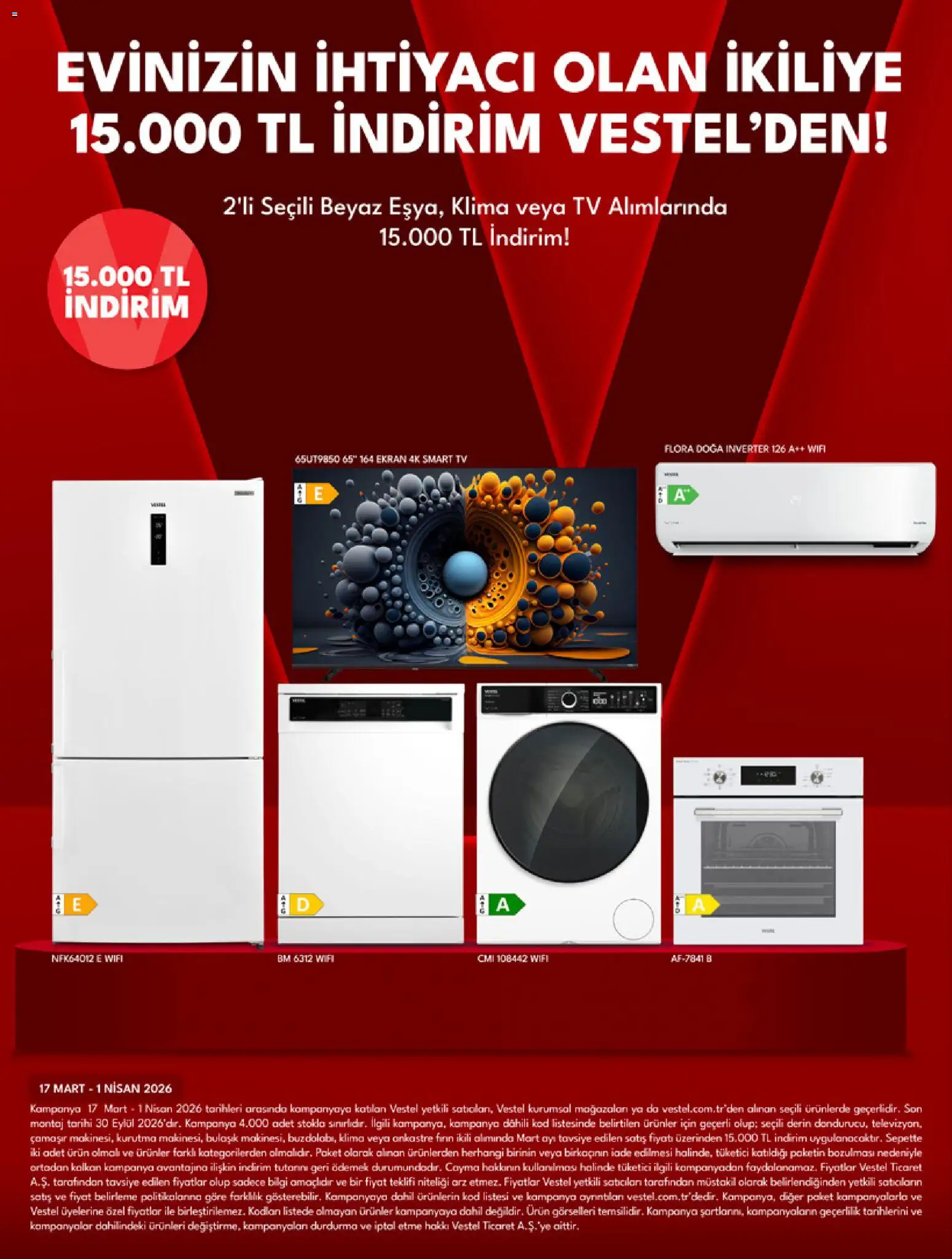 Vestel Katalog - 01.03.2026 tarihinden itibaren geçerlidir | Sayfa: 5 | Ürünler: Kalkan, Televizyon, Fırın, Klima