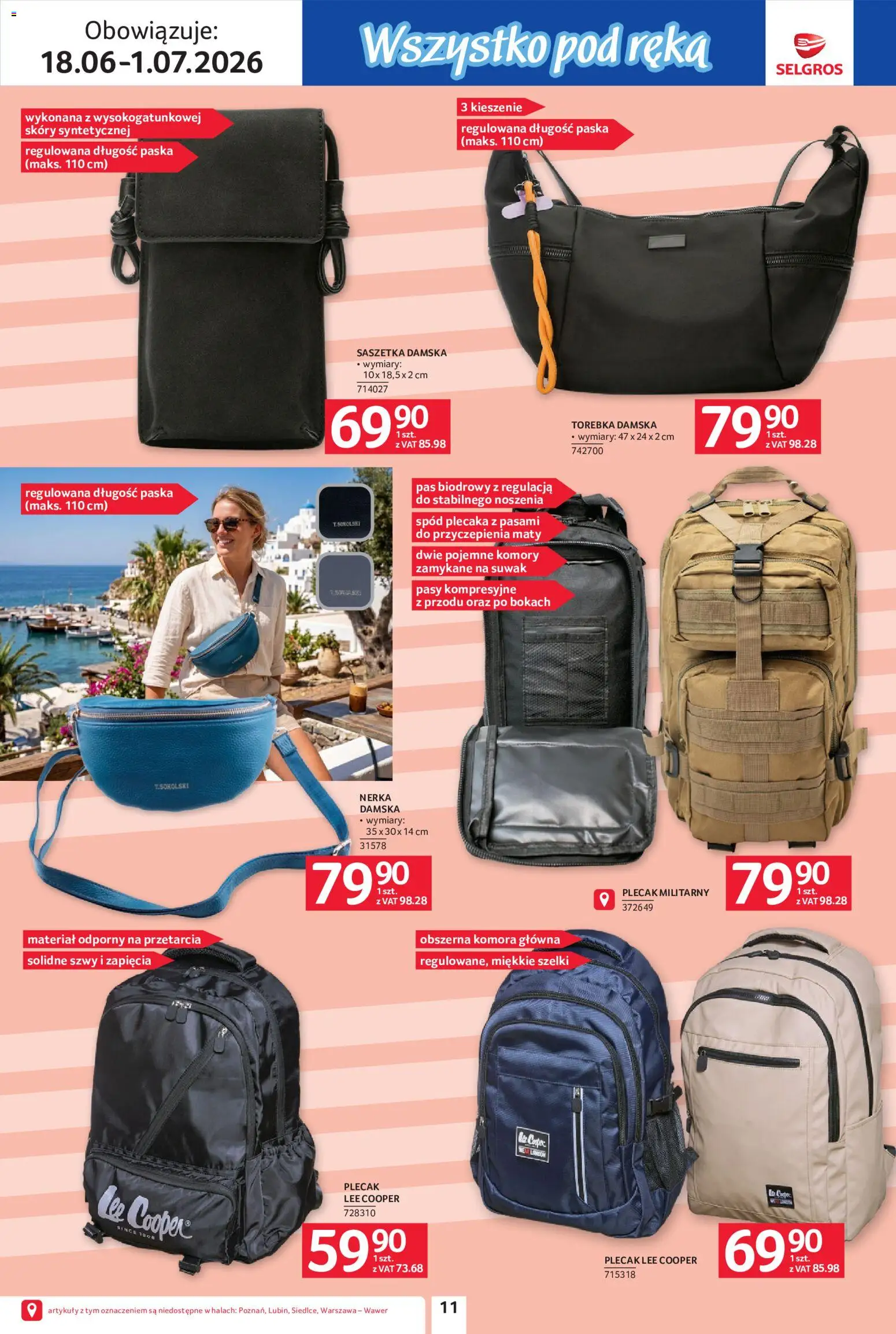 Selgros cash&carry gazetka - Urlop od 18.06.2026 | Strona: 11 | Produkty: Torebka, Plecak
