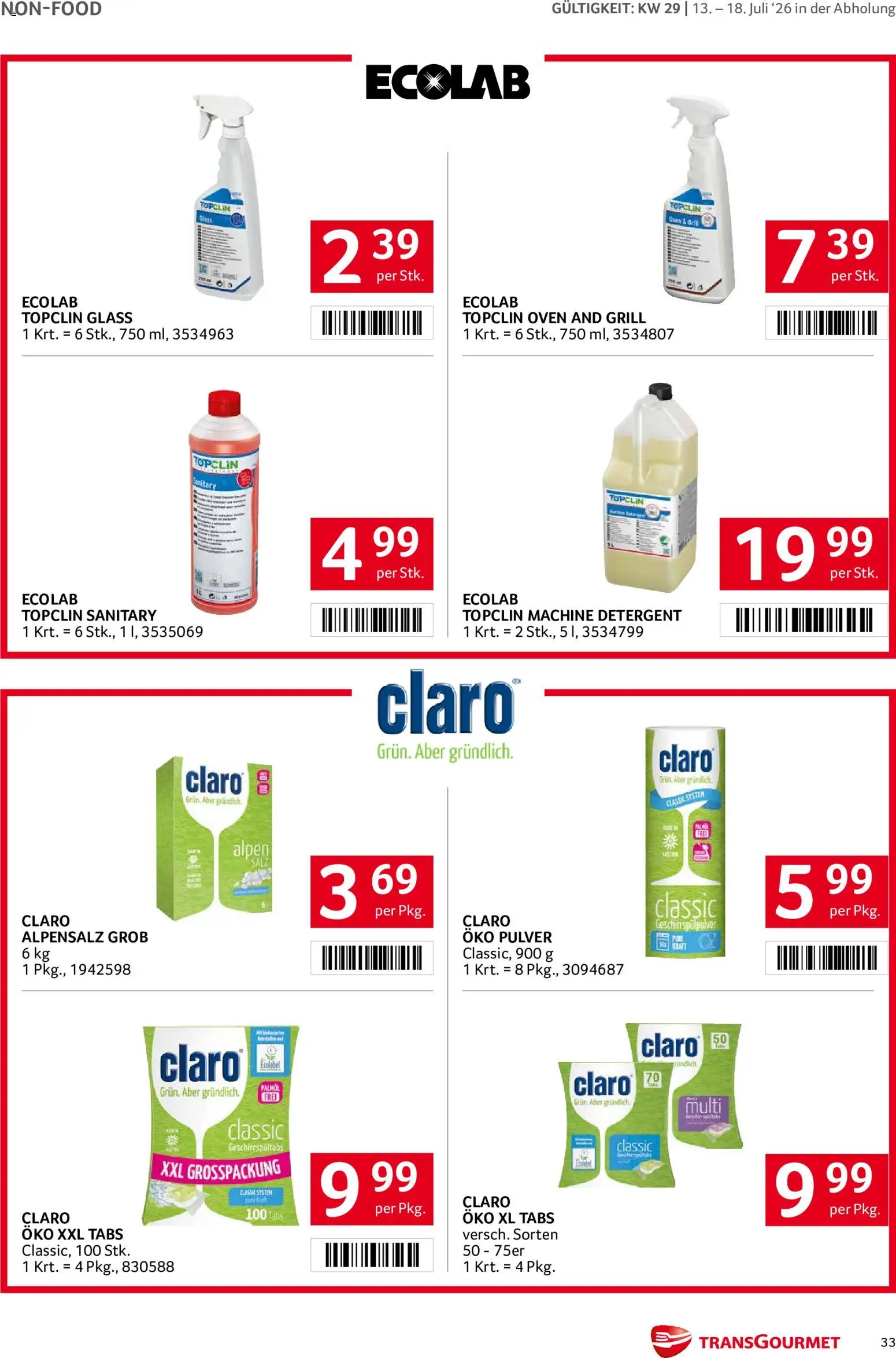 Transgourmet Flugblatt gültig ab 13.07.2026 | Seite: 33 | Produkte: Salz, Grill