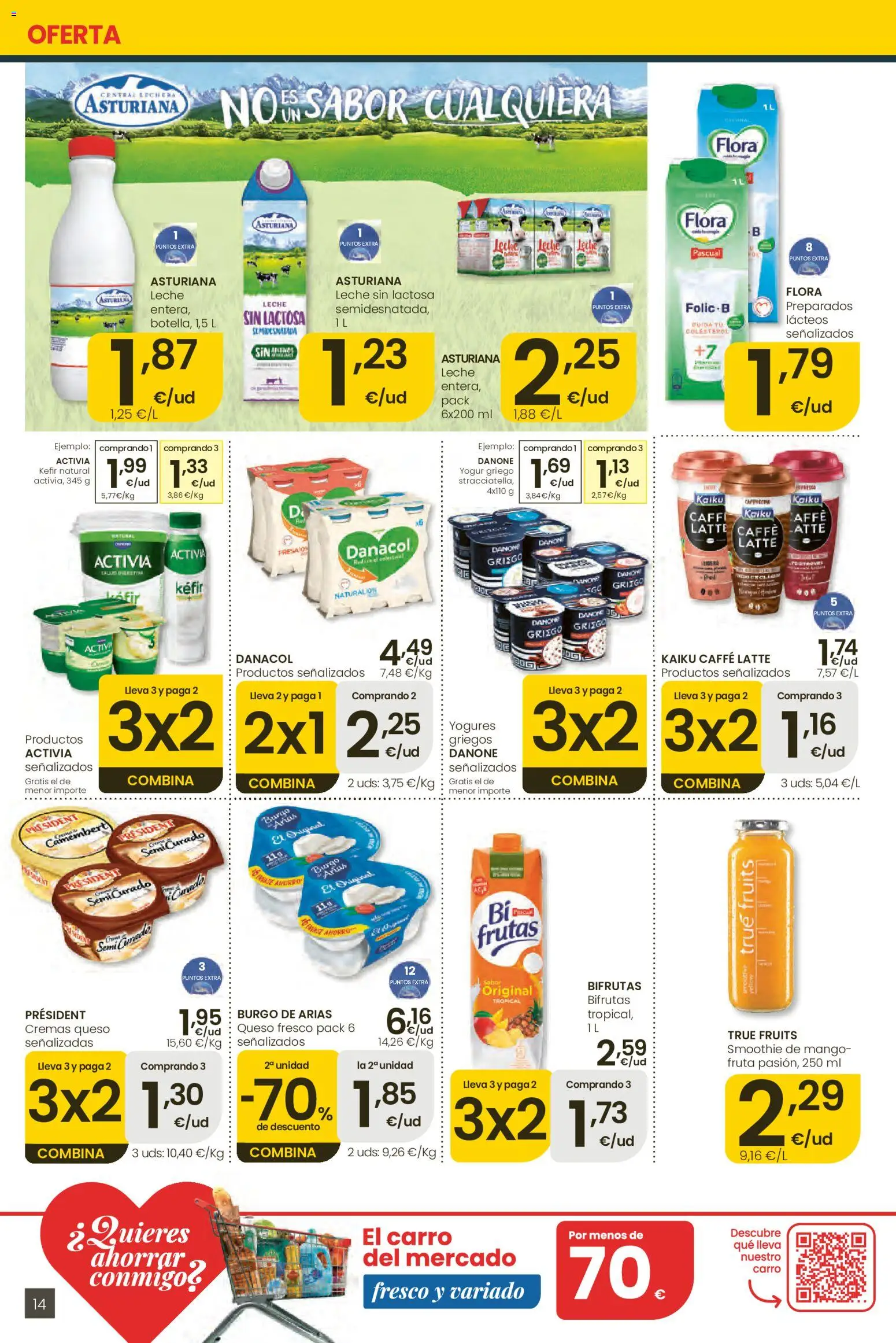 Eroski Ofertones locales de verano │ válido desde el 11.06.2026 | Página: 14 | Productos: Leche sin lactosa, Leche, Queso, Yogur