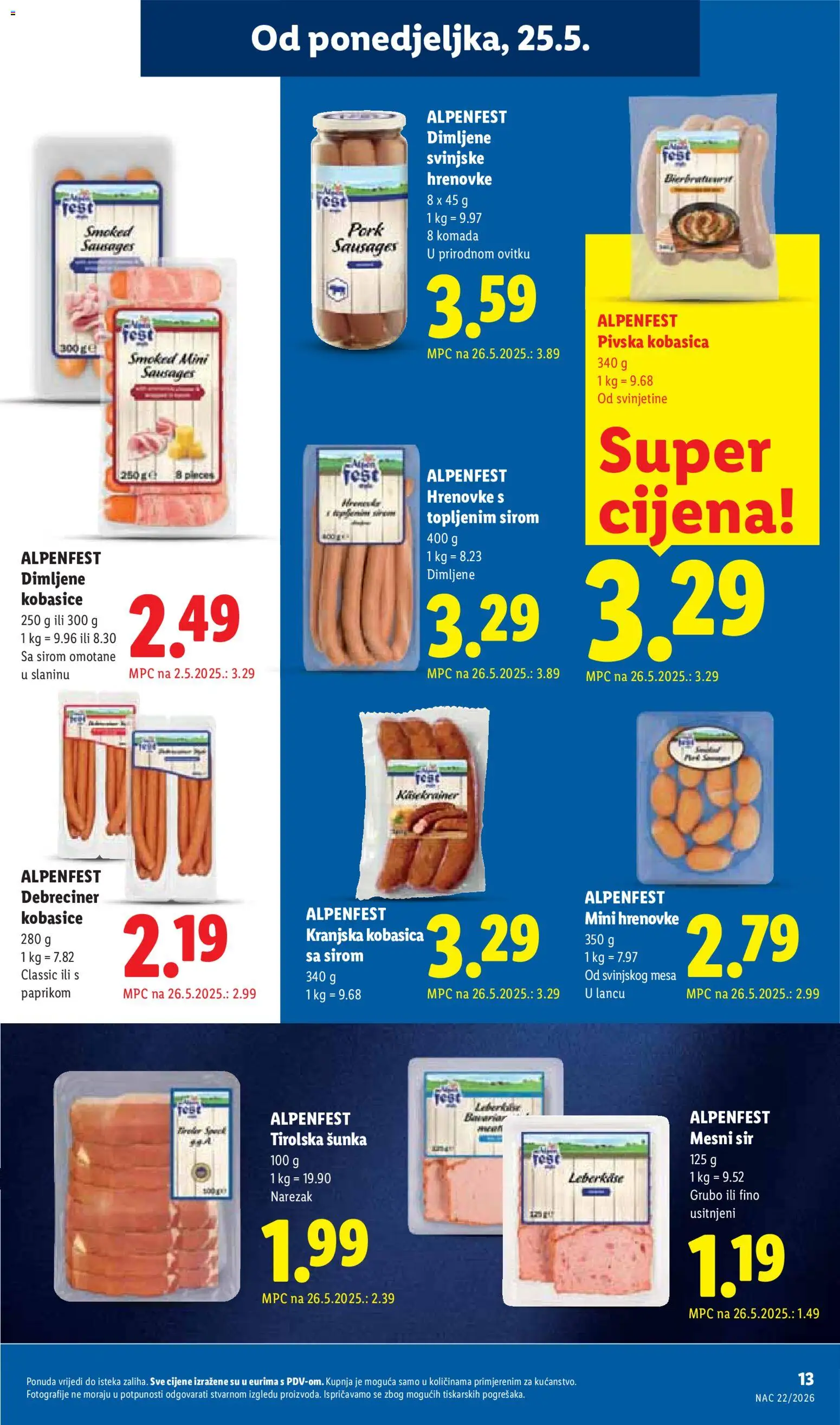 Lidl katalog | vrijedi od 25.05.2026 | Stranica: 13 | Proizvodi: Sir, Hrenovke, Narezak, Kobasica