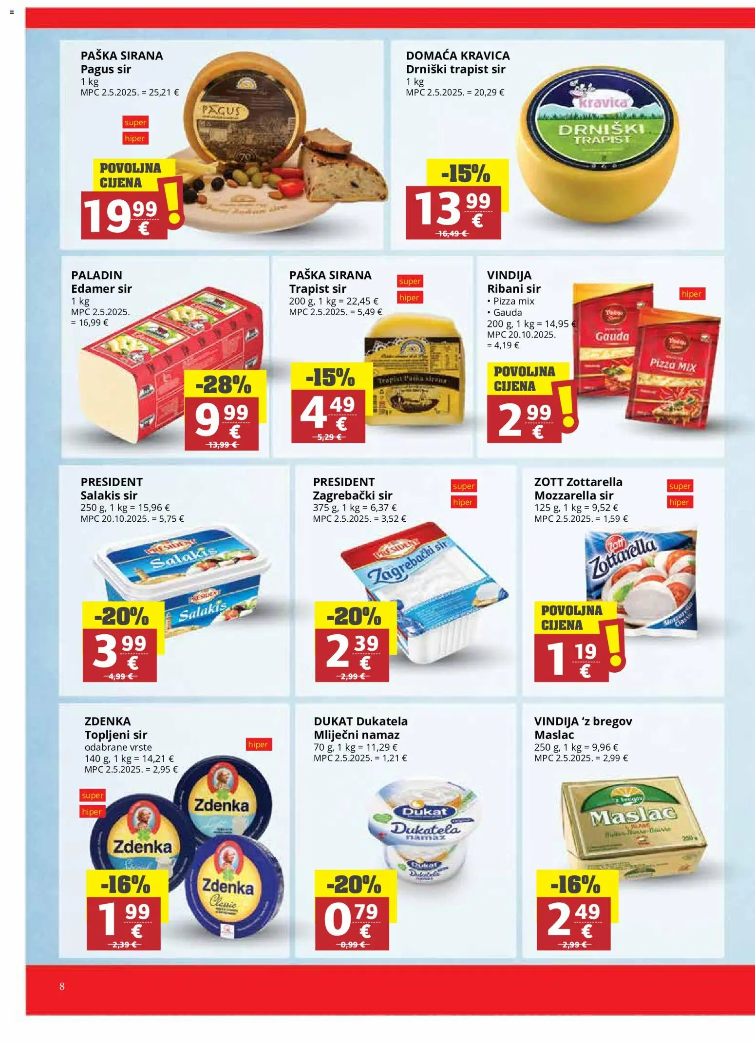 Ribola katalog | vrijedi od 20.05.2026 | Stranica: 8 | Proizvodi: Mozzarella, Sir, Trapist, Pizza