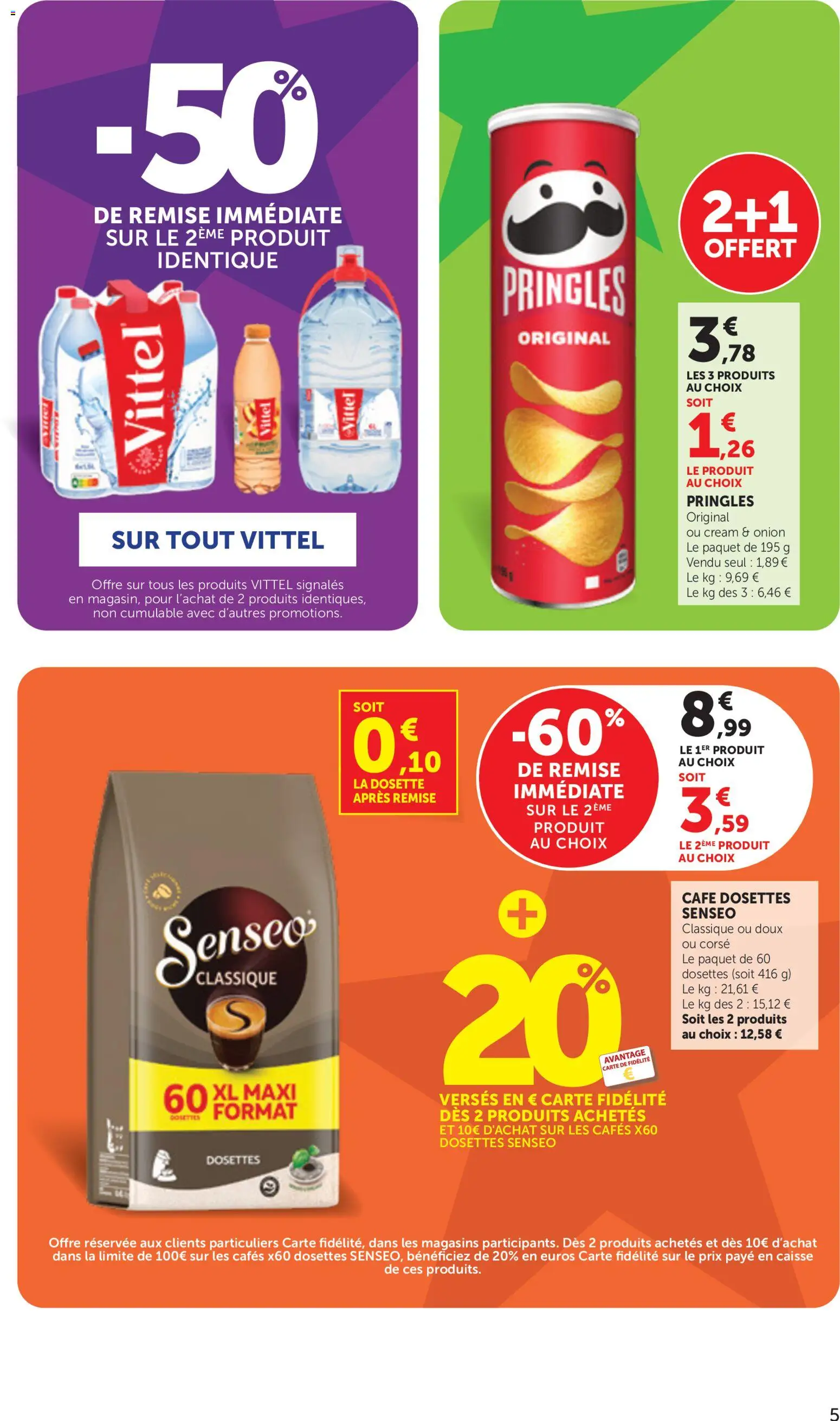 {H1} | Page: 5 | Produits: Pringles, Vittel, Café, Dosettes Senseo
