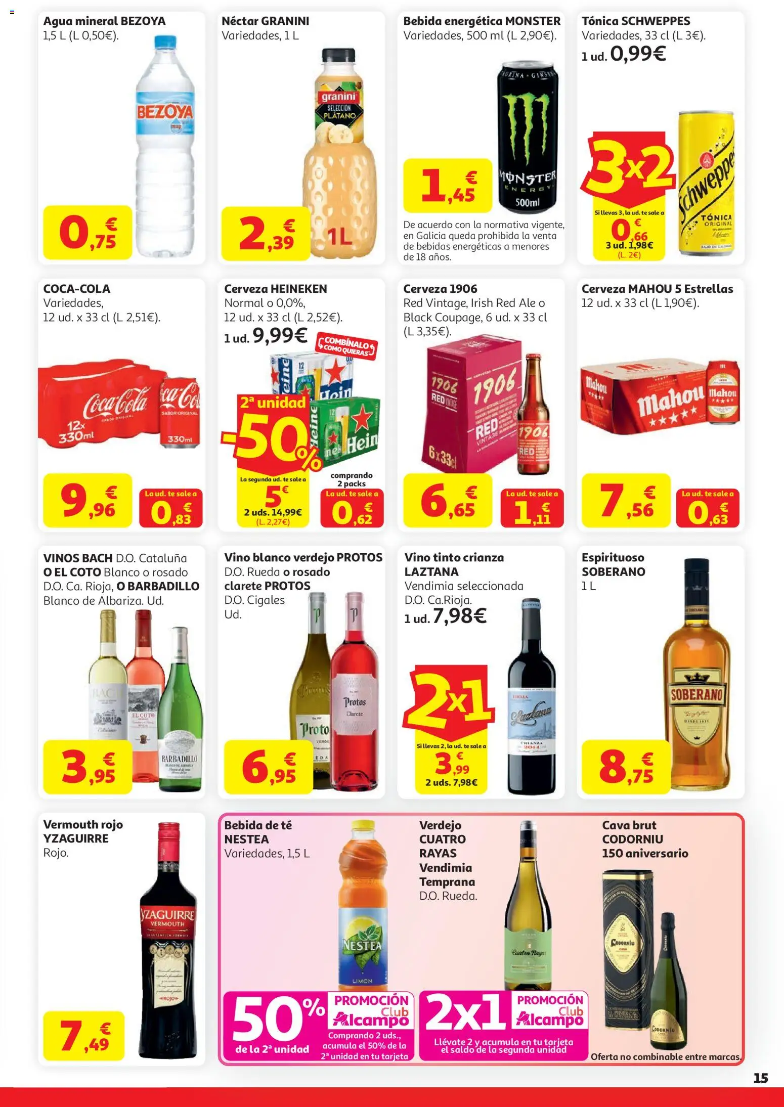 Alcampo HP Unico │ válido desde el 07.04.2026 | Página: 15 | Productos: Cerveza, Té, Agua mineral, Σπανάκι
