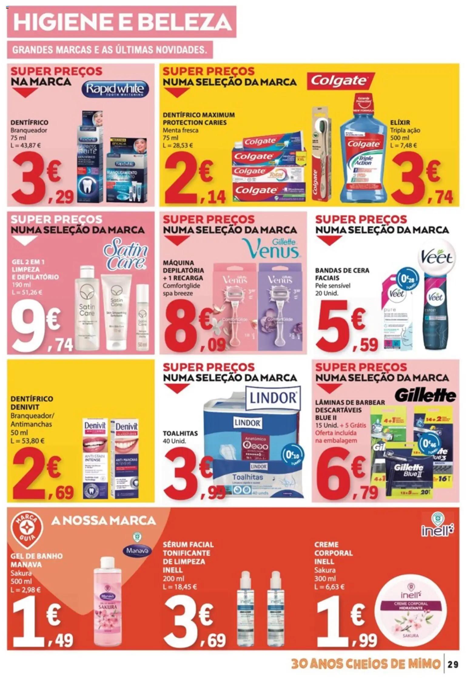 E.Leclerc folheto │ válido de 13/08/2026 | Página: 29 | Produtos: Gel de banho, Lâminas de barbear, Creme, Lindor